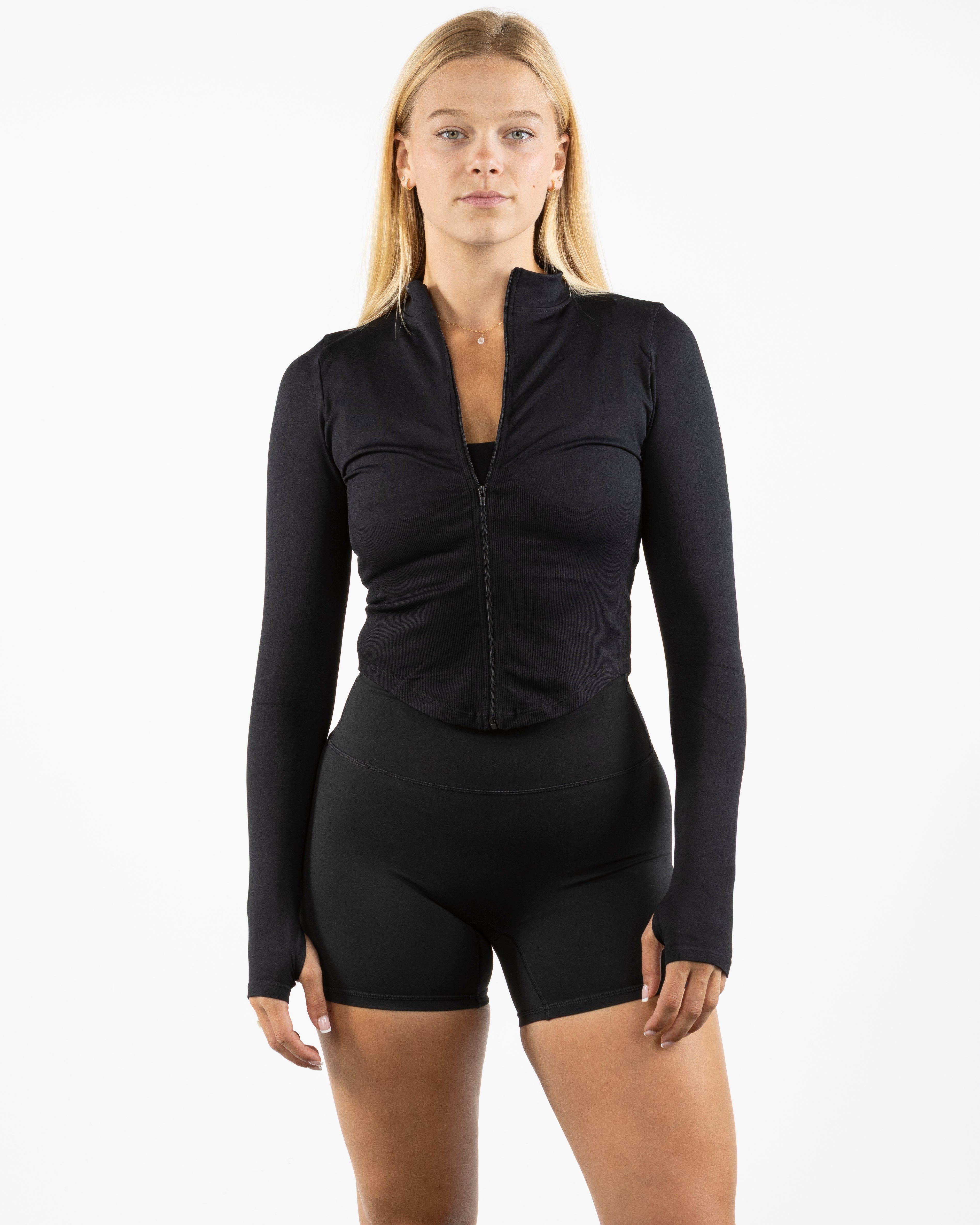 The 3/4 Crop Zip Jacket - Black