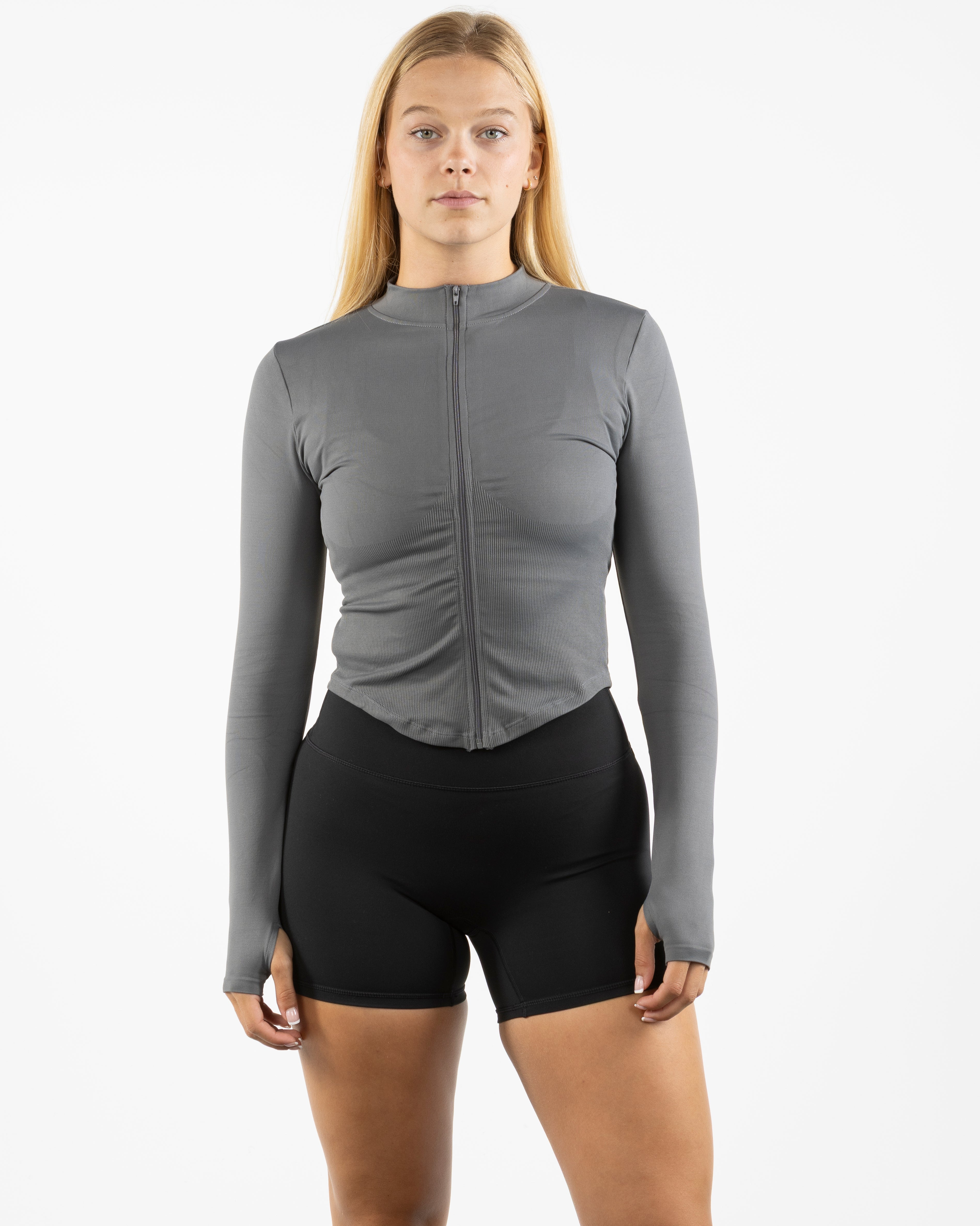 The 3/4 Crop Zip Jacket - Grey