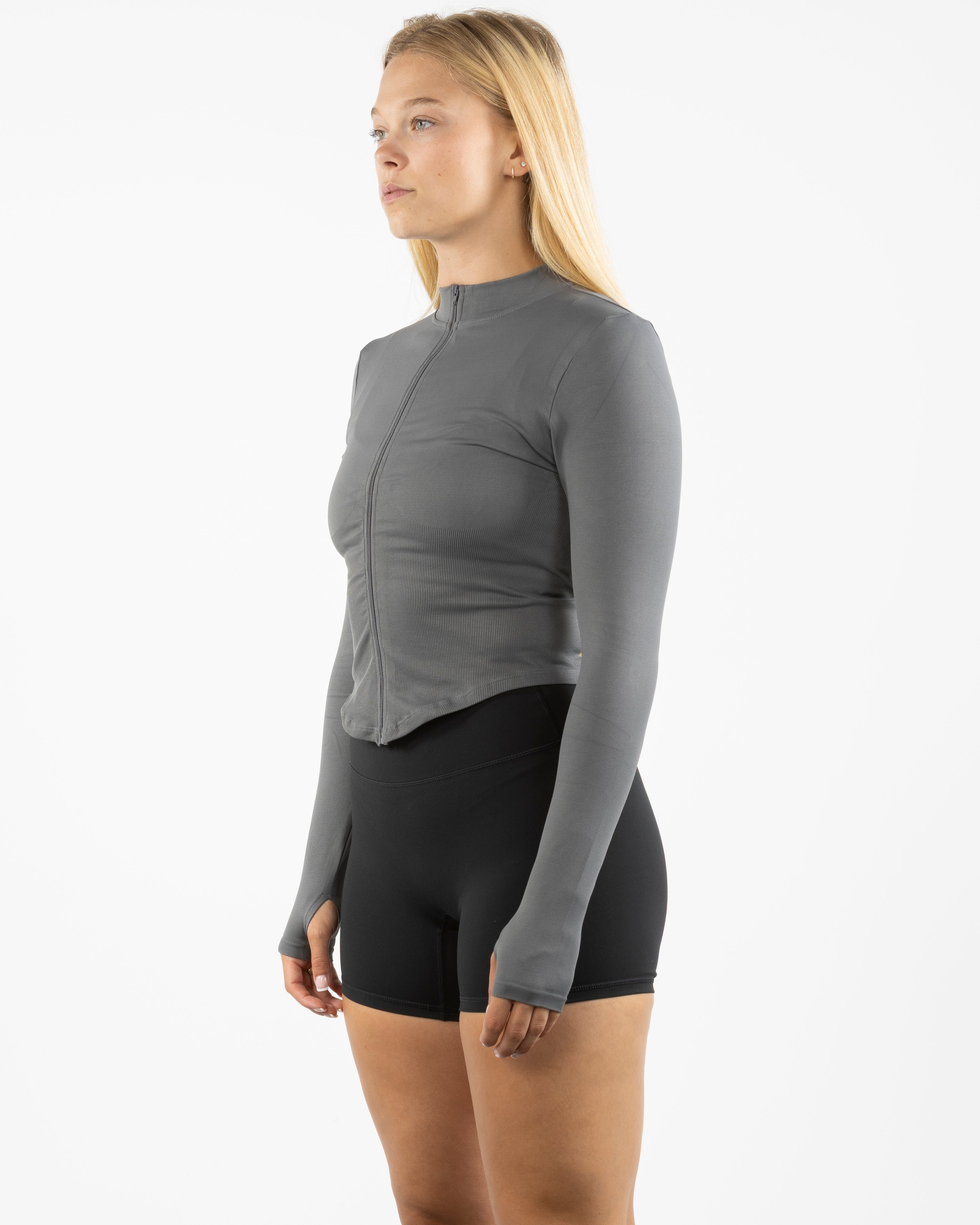 The 3/4 Crop Zip Jacket - Grey