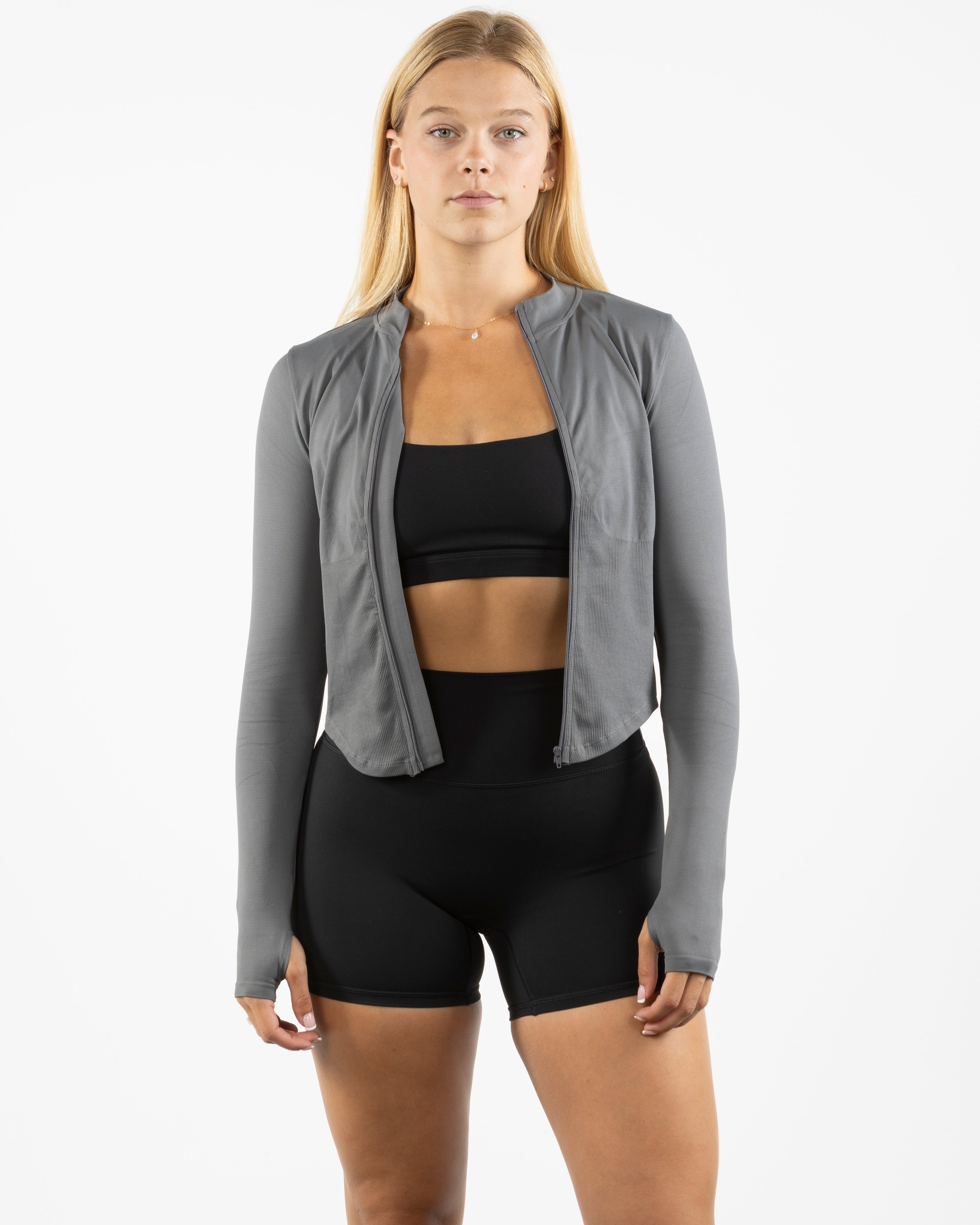 The 3/4 Crop Zip Jacket - Grey