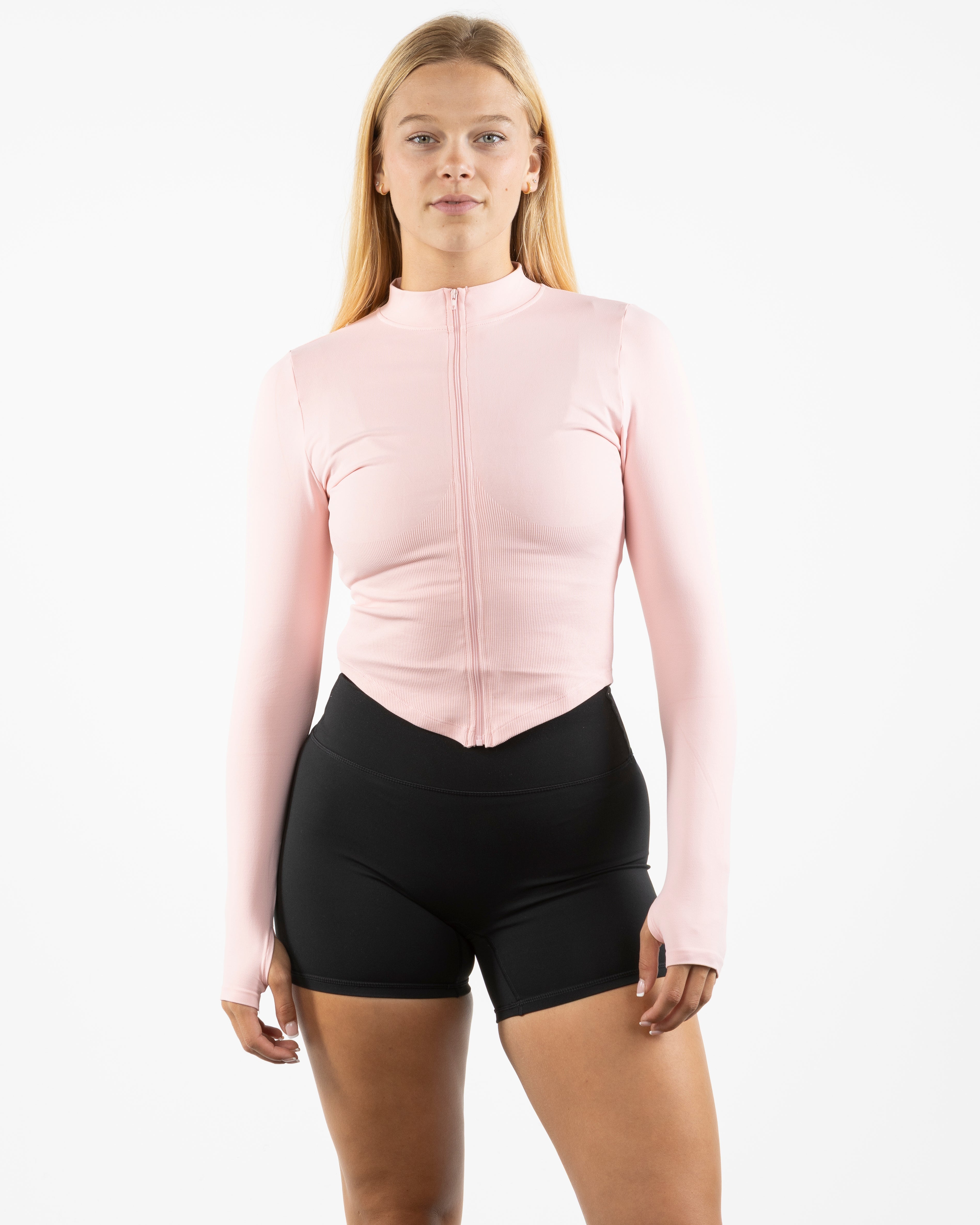 The 3/4 Crop Zip Jacket - Pink
