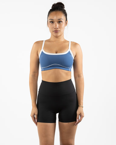 The Piped Scoop Sports Bra - Blue