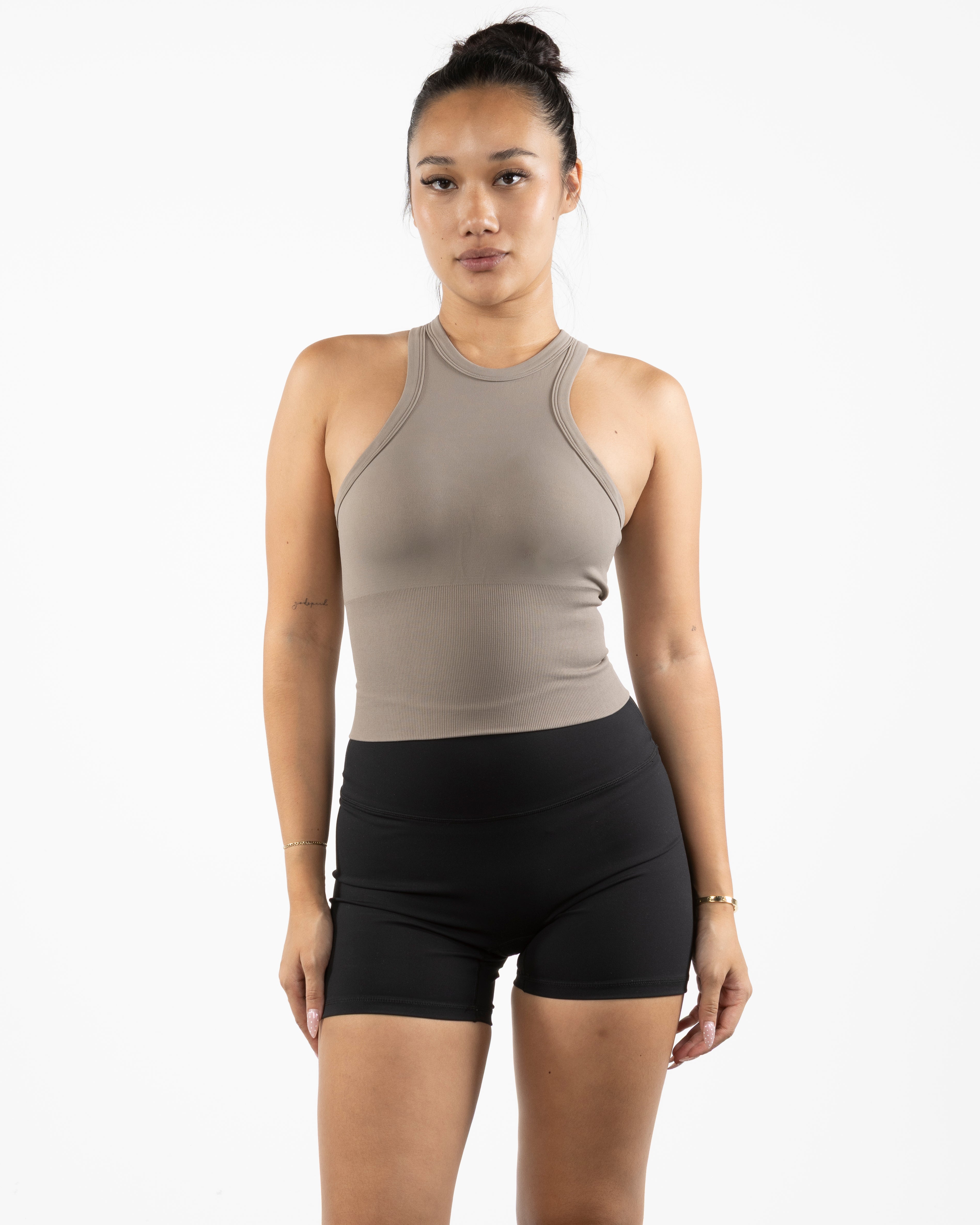 The High Neck Racer Tank -Brown