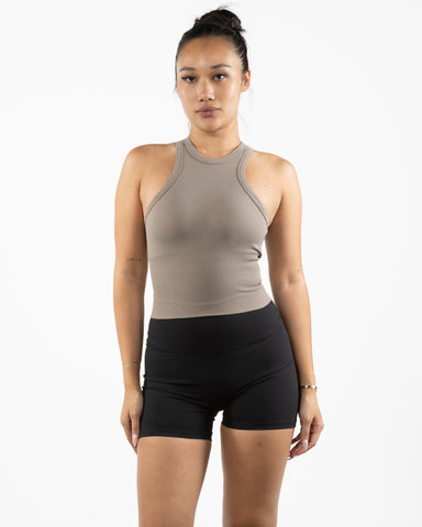 The High Neck Racer Tank -Brown
