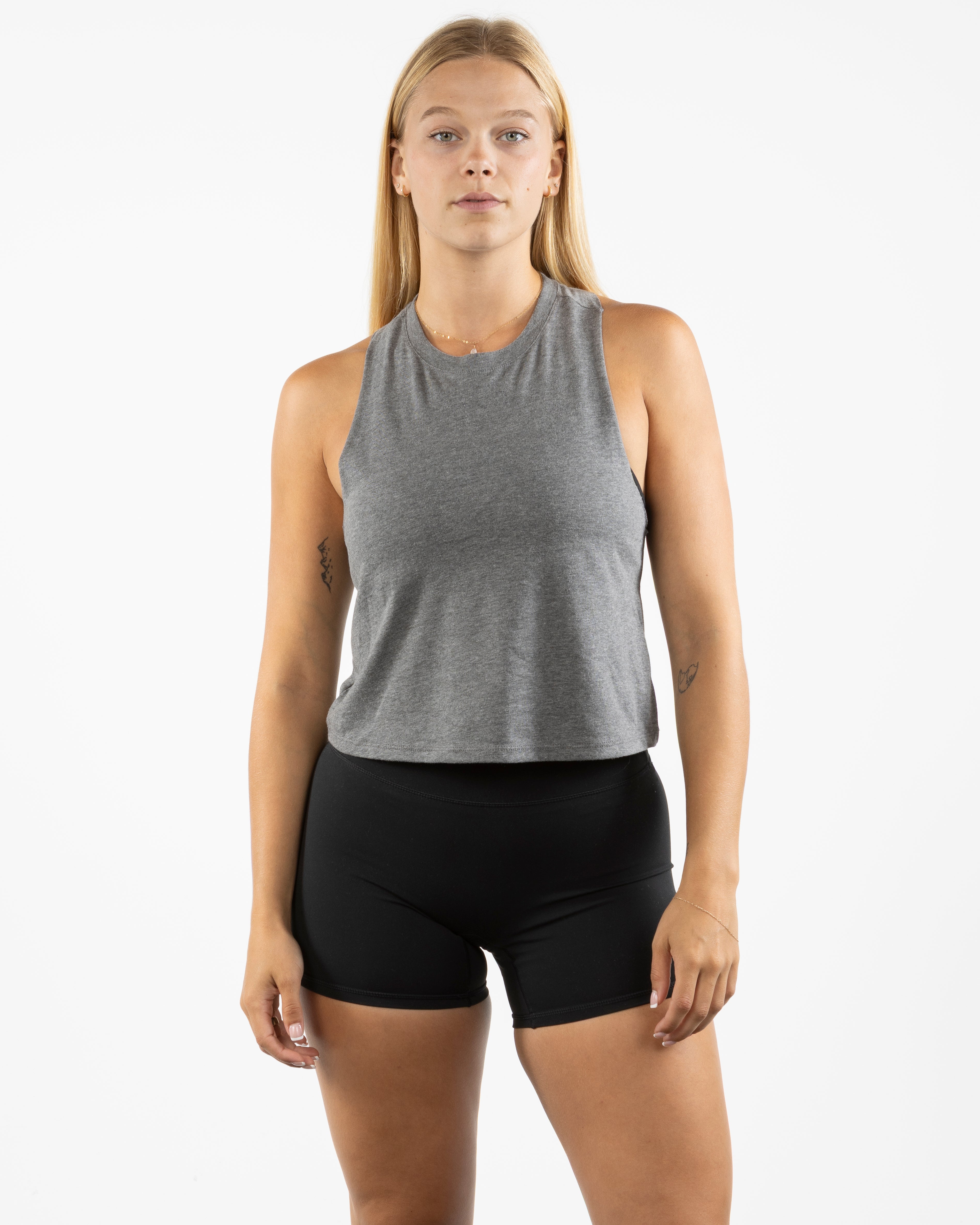 The Crop Muscle Racerback - Deep Heather