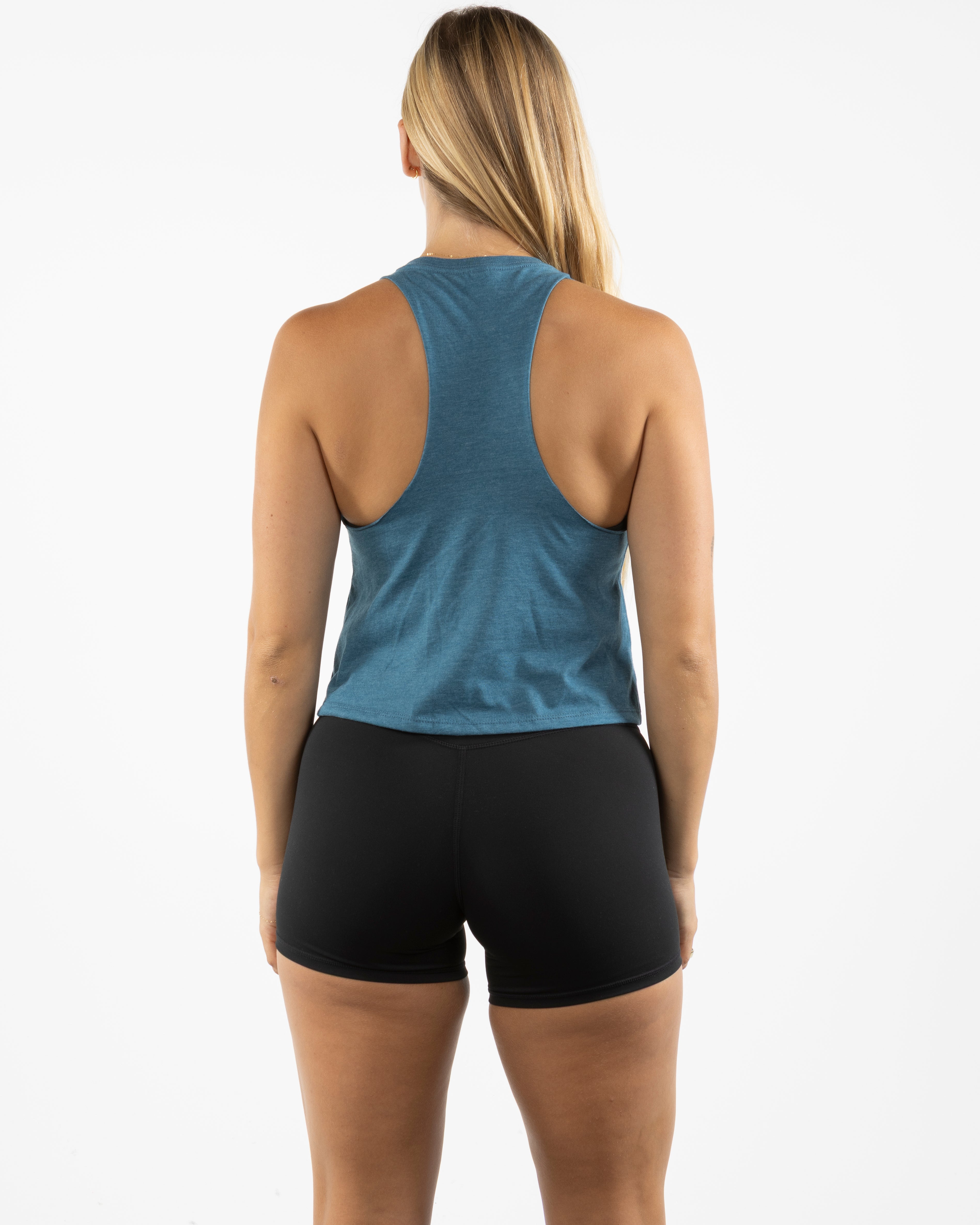 The Crop Muscle Racerback - Heather Deep Teal