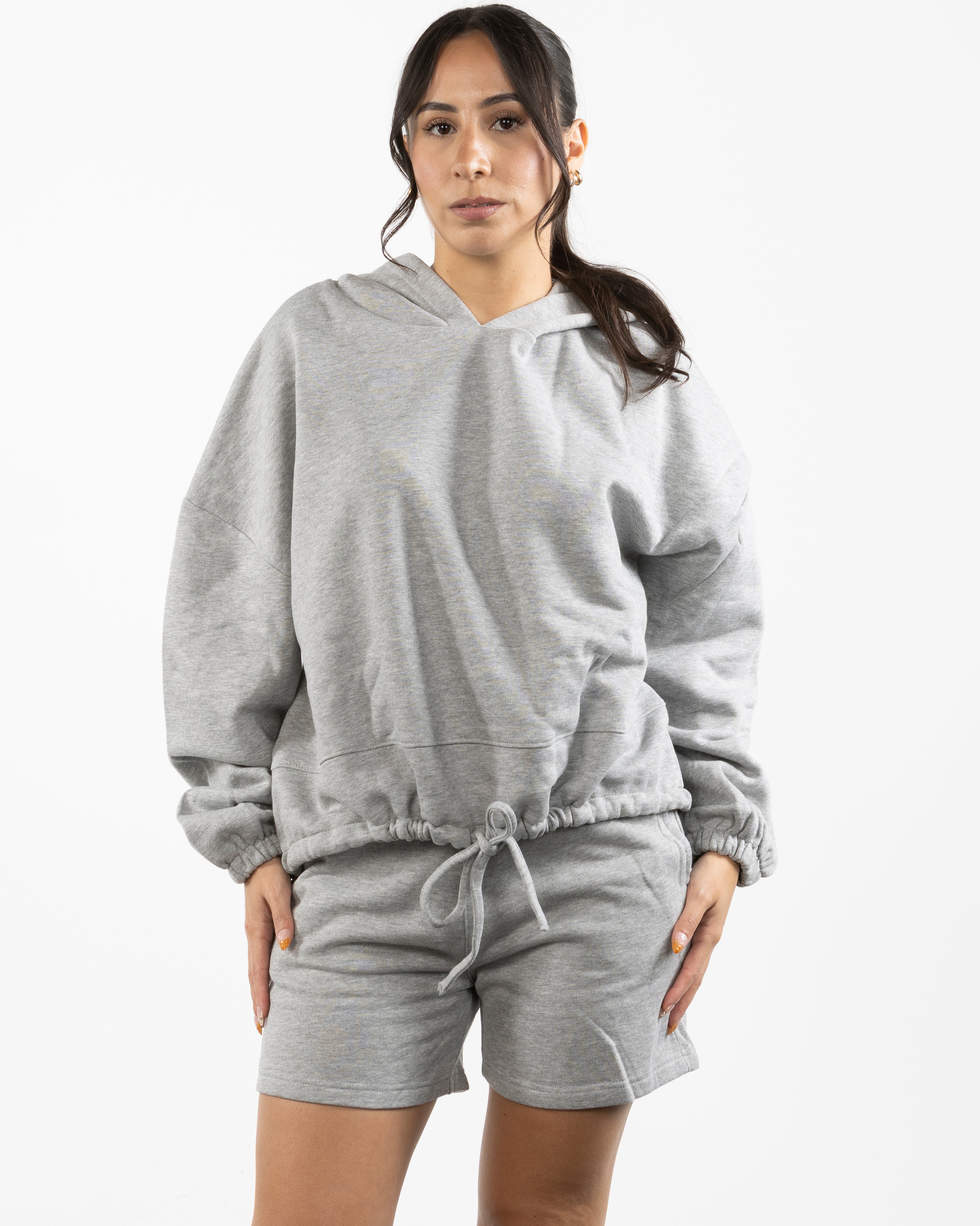 The Cropped Drawstring Hoodie - Heather