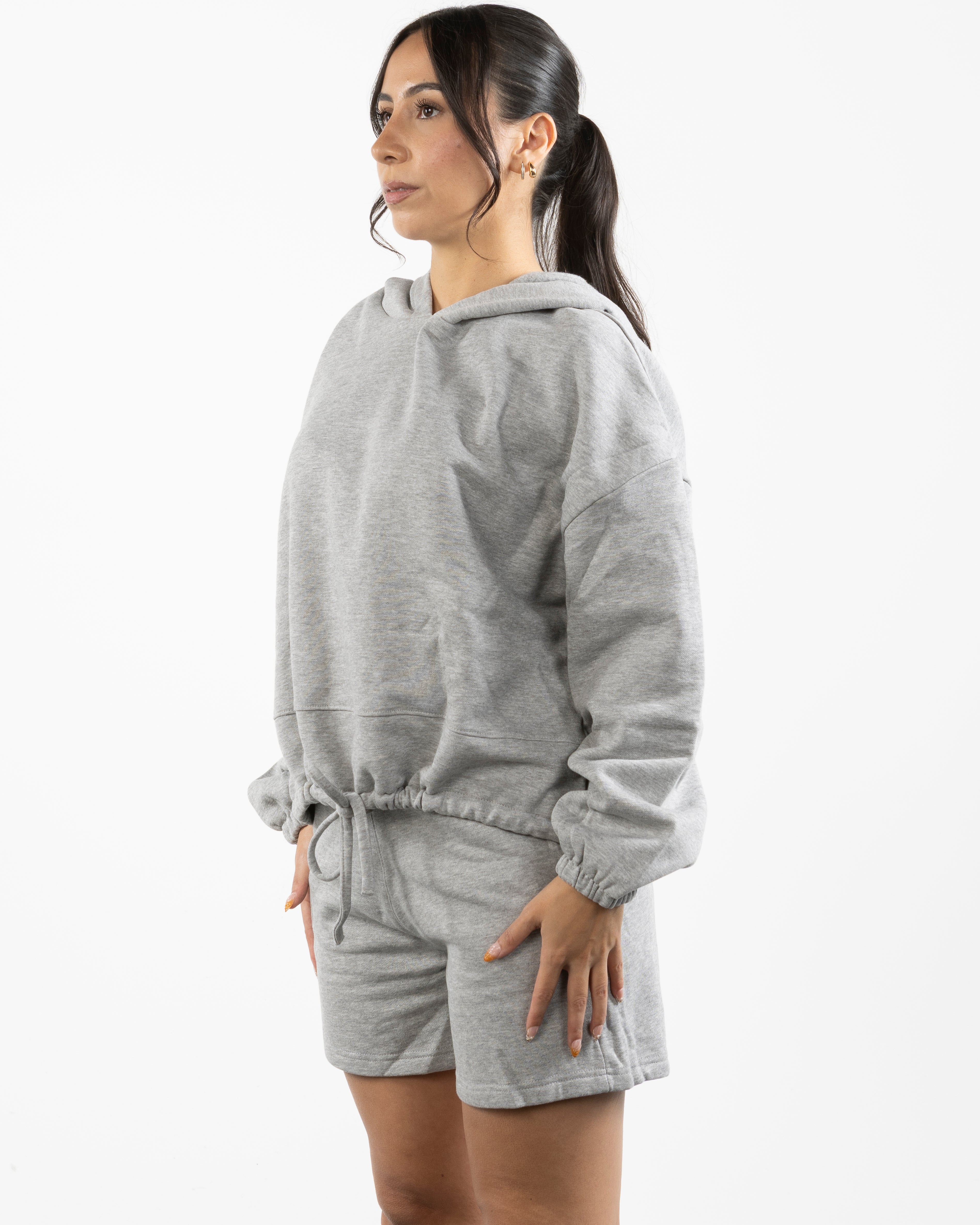 The Cropped Drawstring Hoodie - Heather