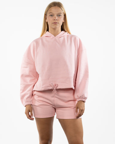 The Cropped Drawstring Hoodie - Light Pink
