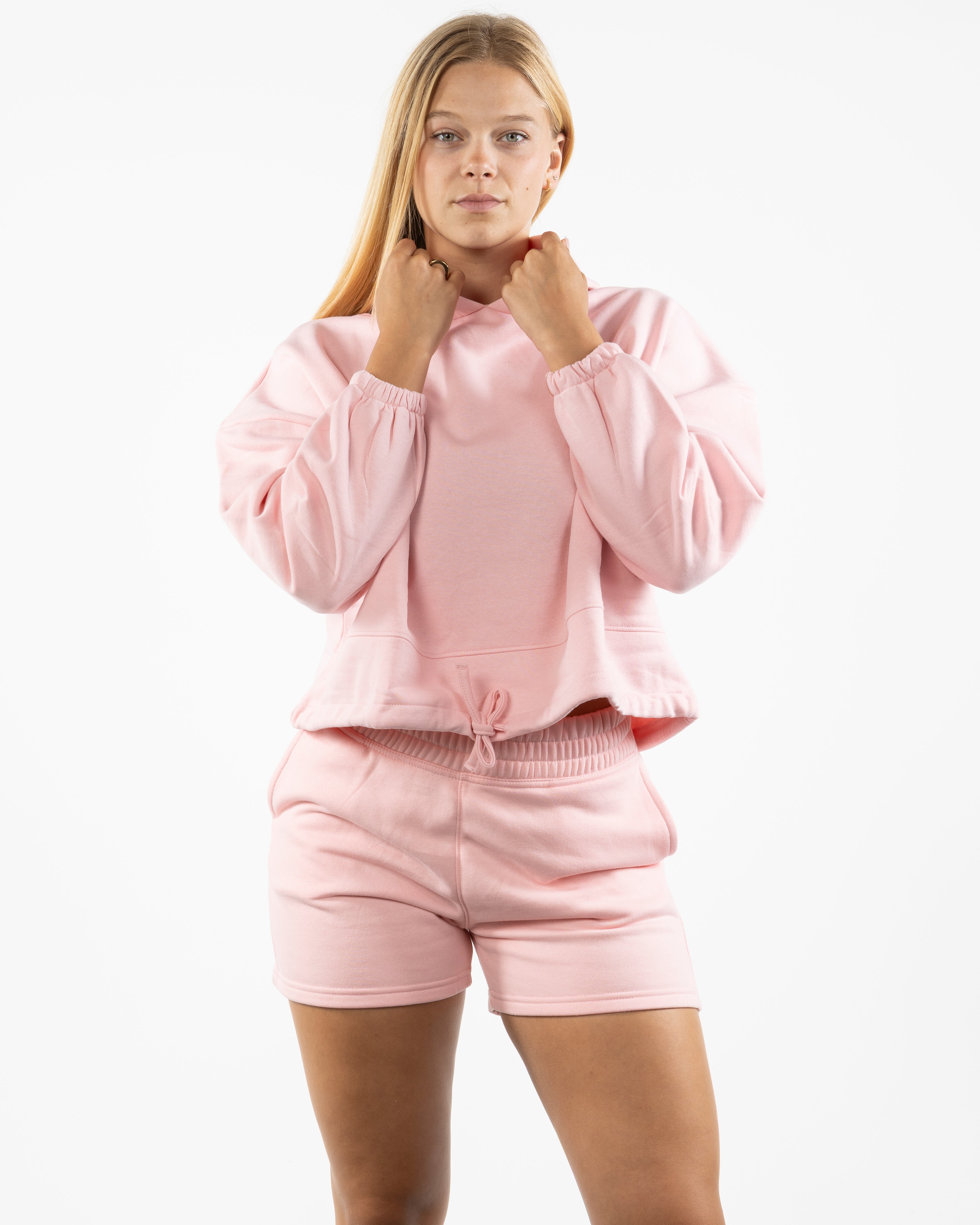 The Cropped Drawstring Hoodie - Light Pink