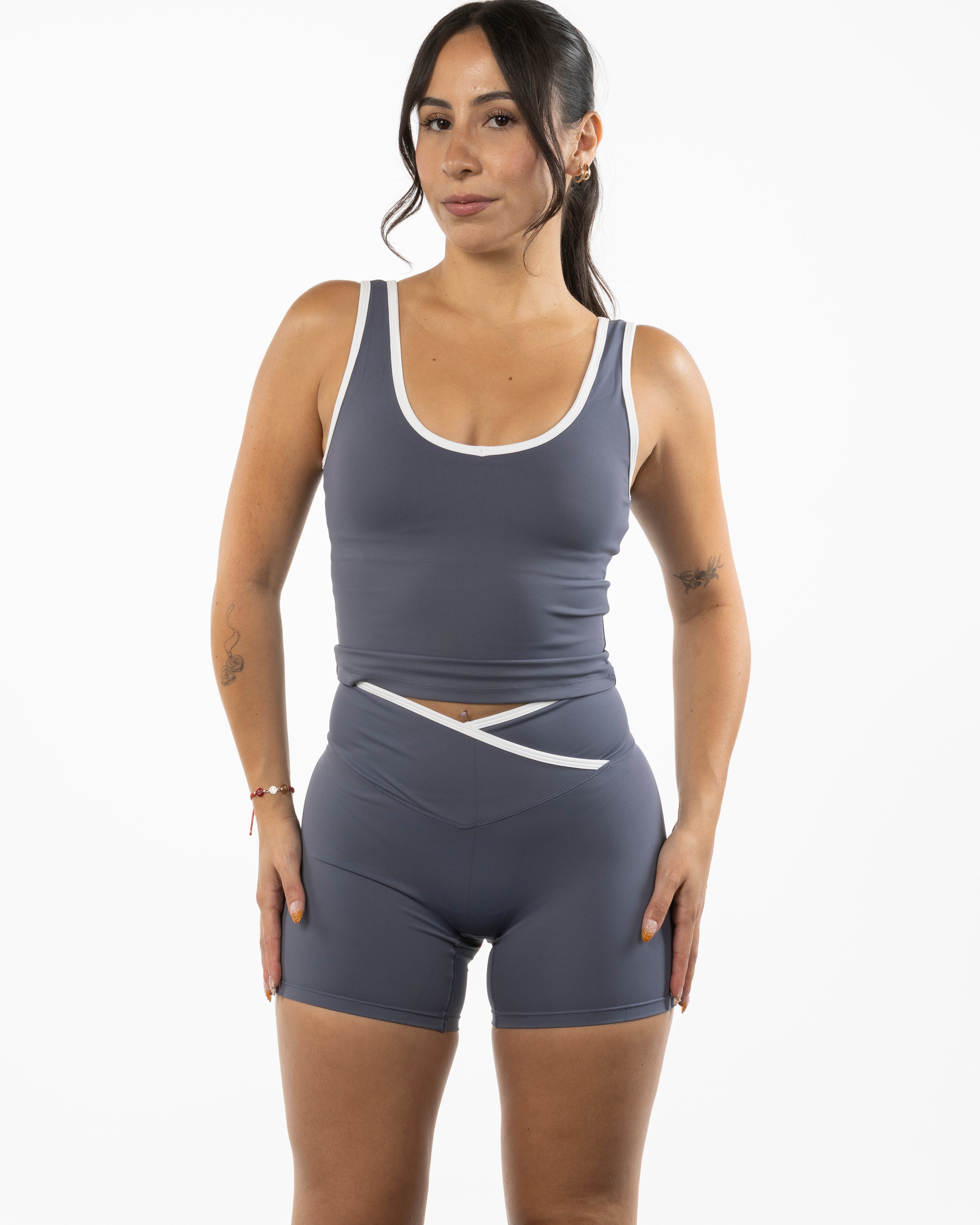 The Piped 3/4 Crop Tank - Blue