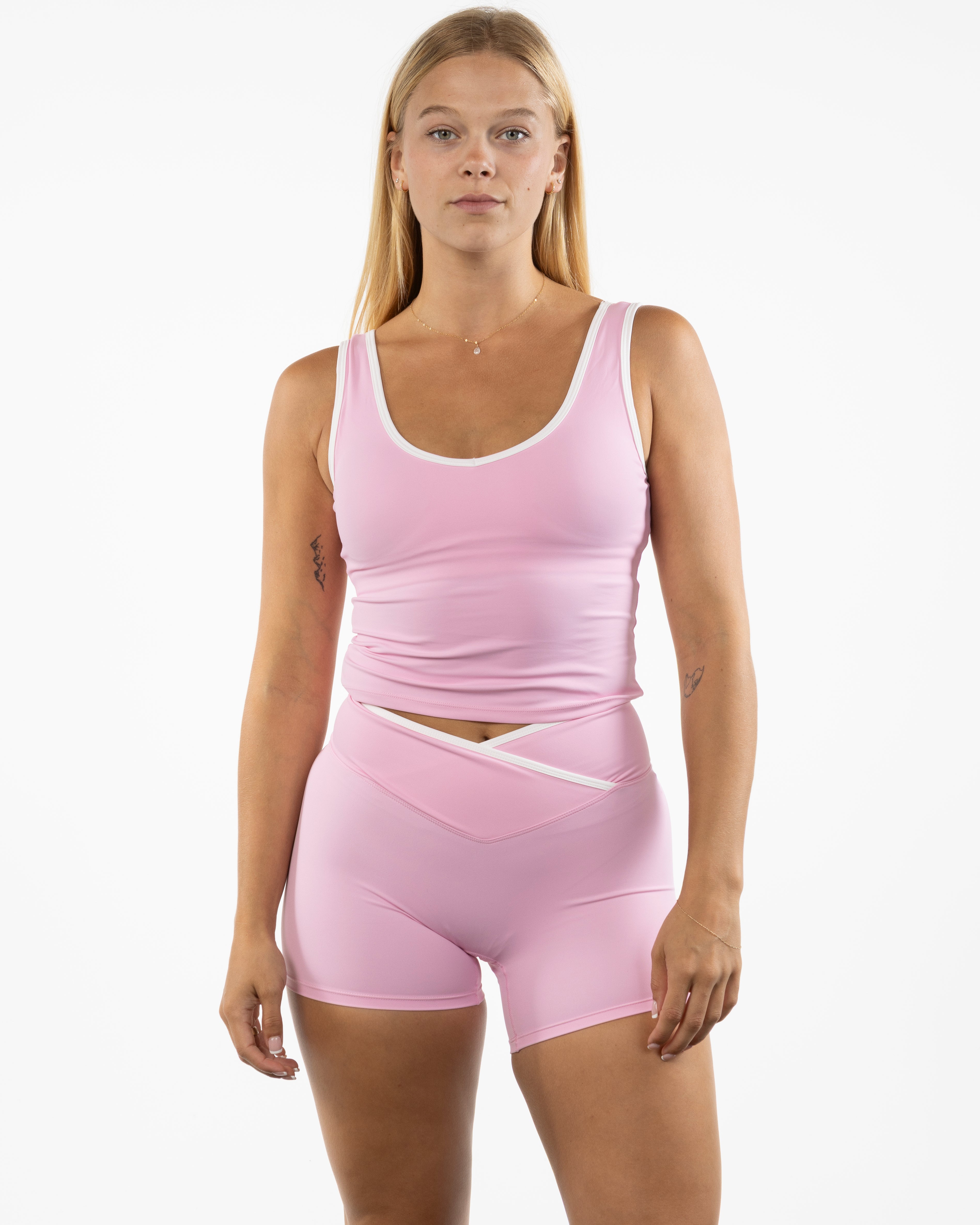 The Piped 3/4 Crop Tank - Pink