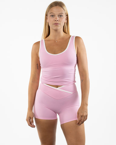 The Piped 3/4 Crop Tank - Pink