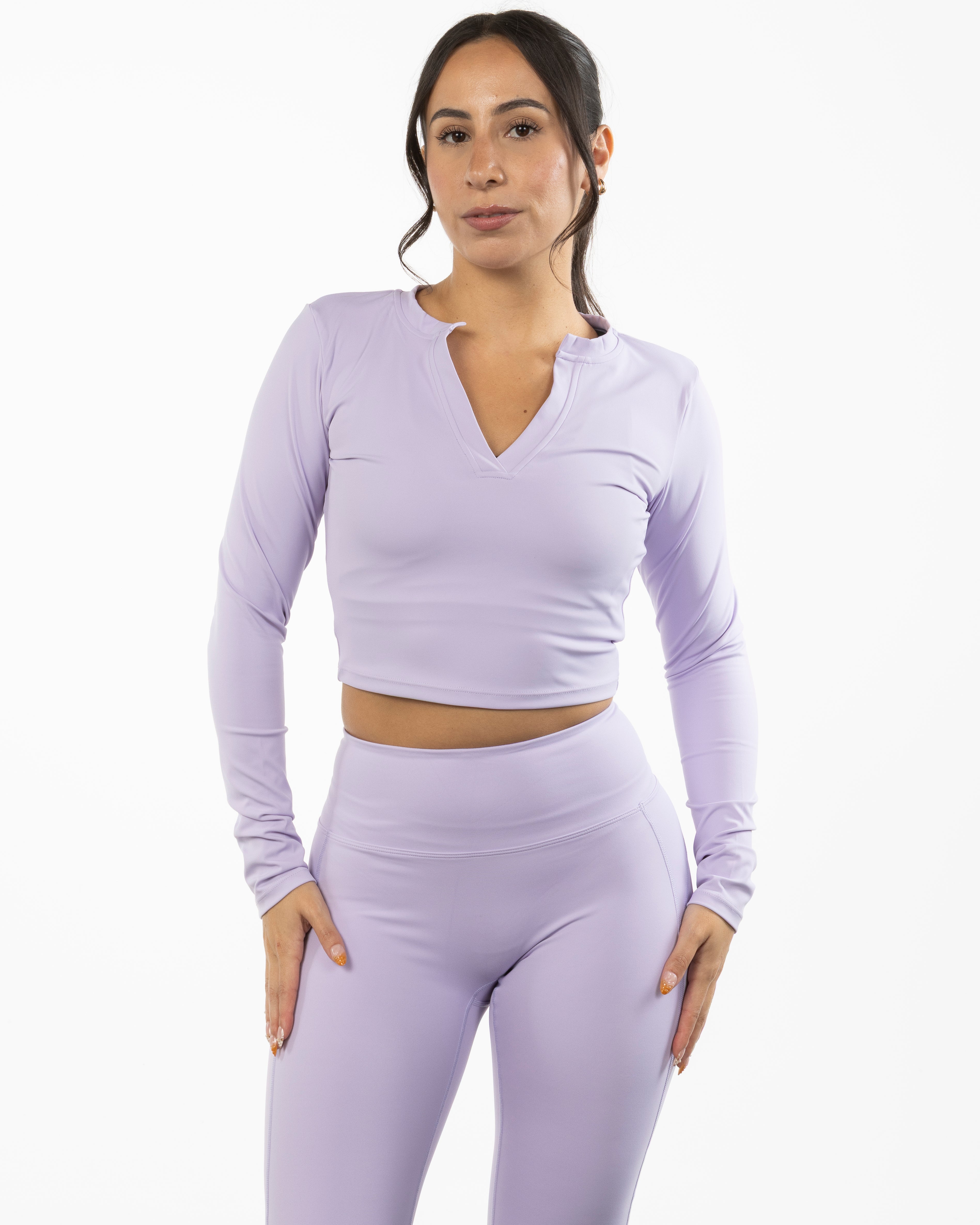The V Neck Crop Long Sleeve - Purple