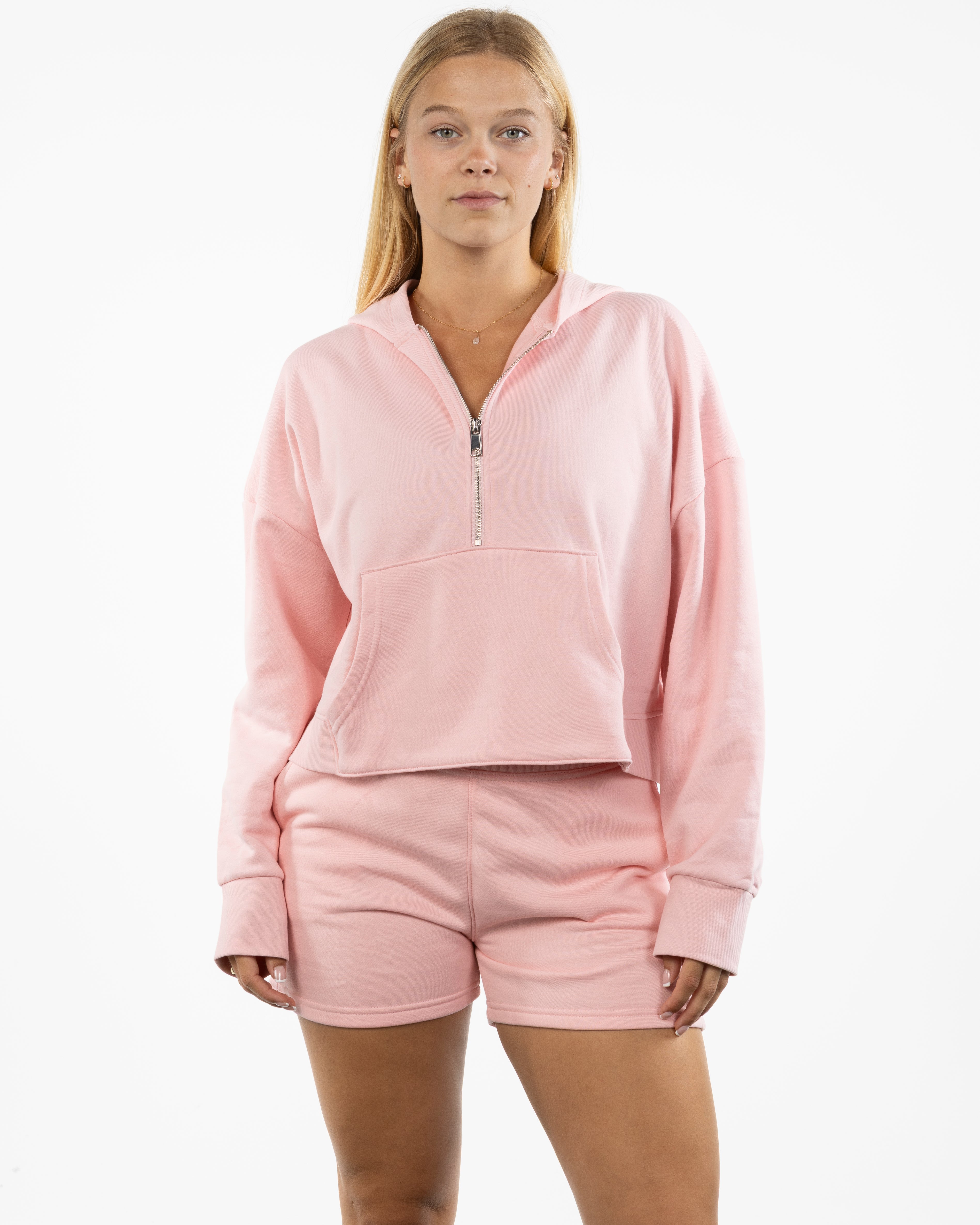The Half Zip Hoodie - Light Pink
