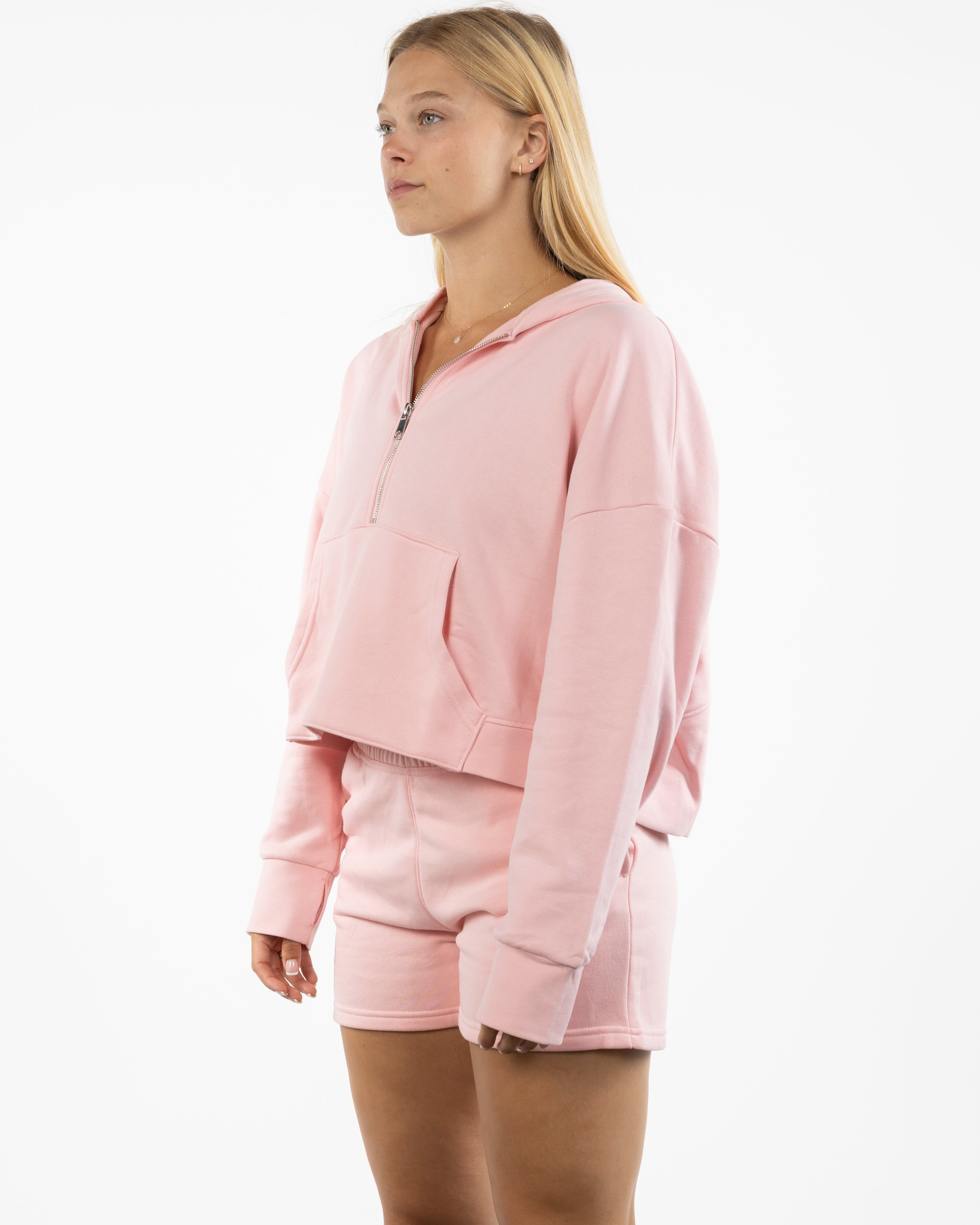 The Half Zip Hoodie - Light Pink