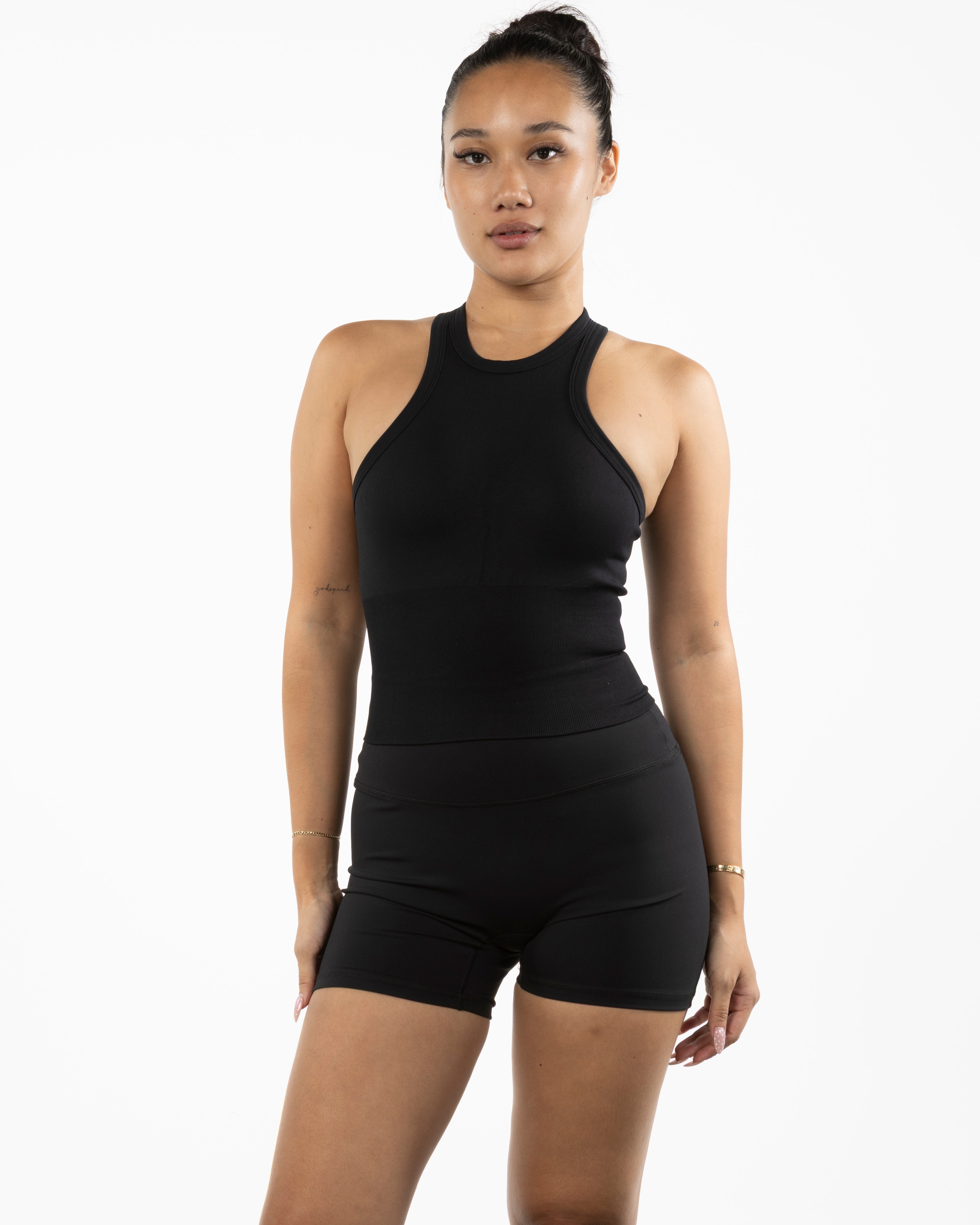 The High Neck Racer Tank - Black