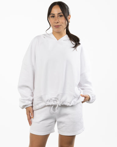 The Cropped Drawstring Hoodie - White