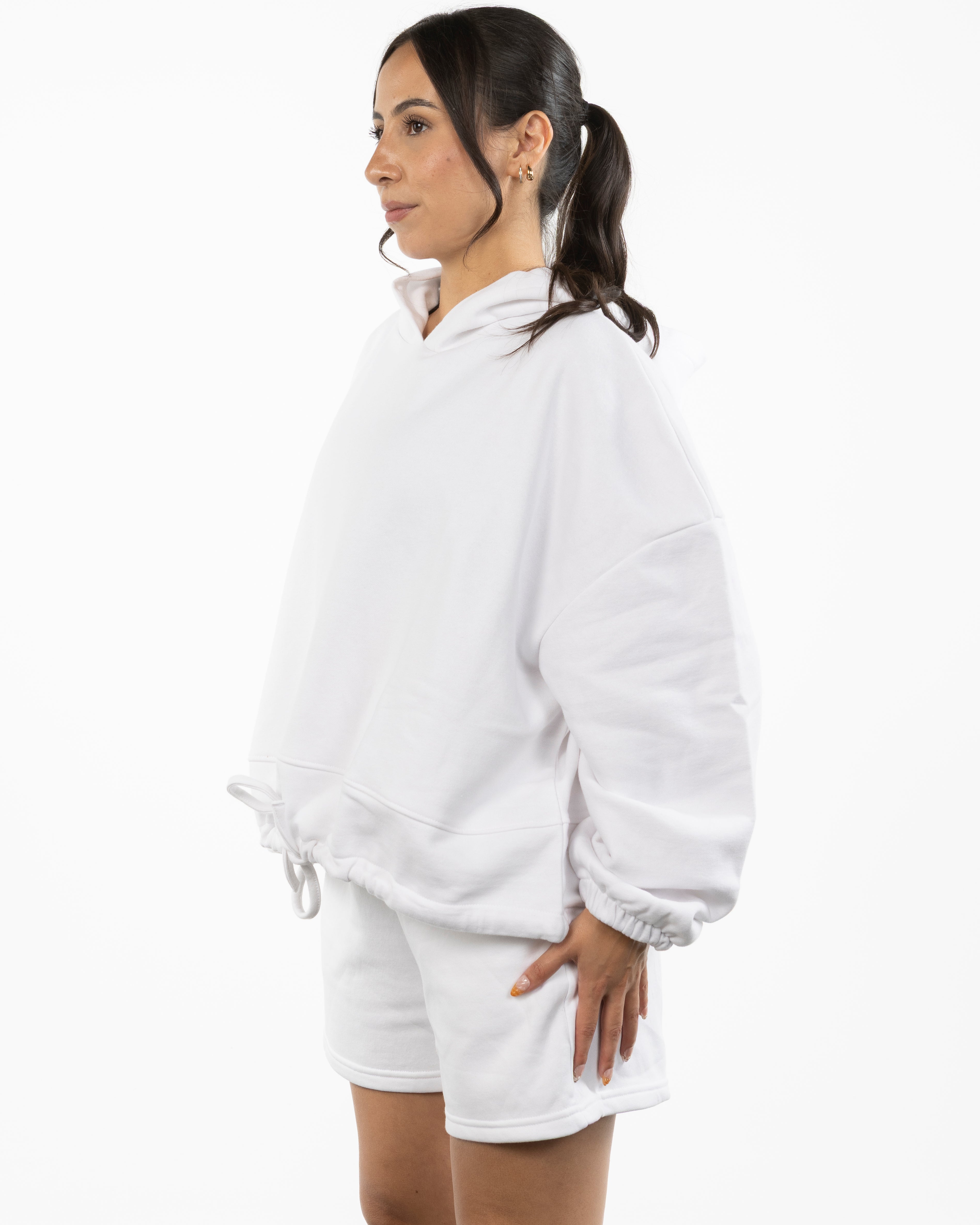 The Cropped Drawstring Hoodie - White