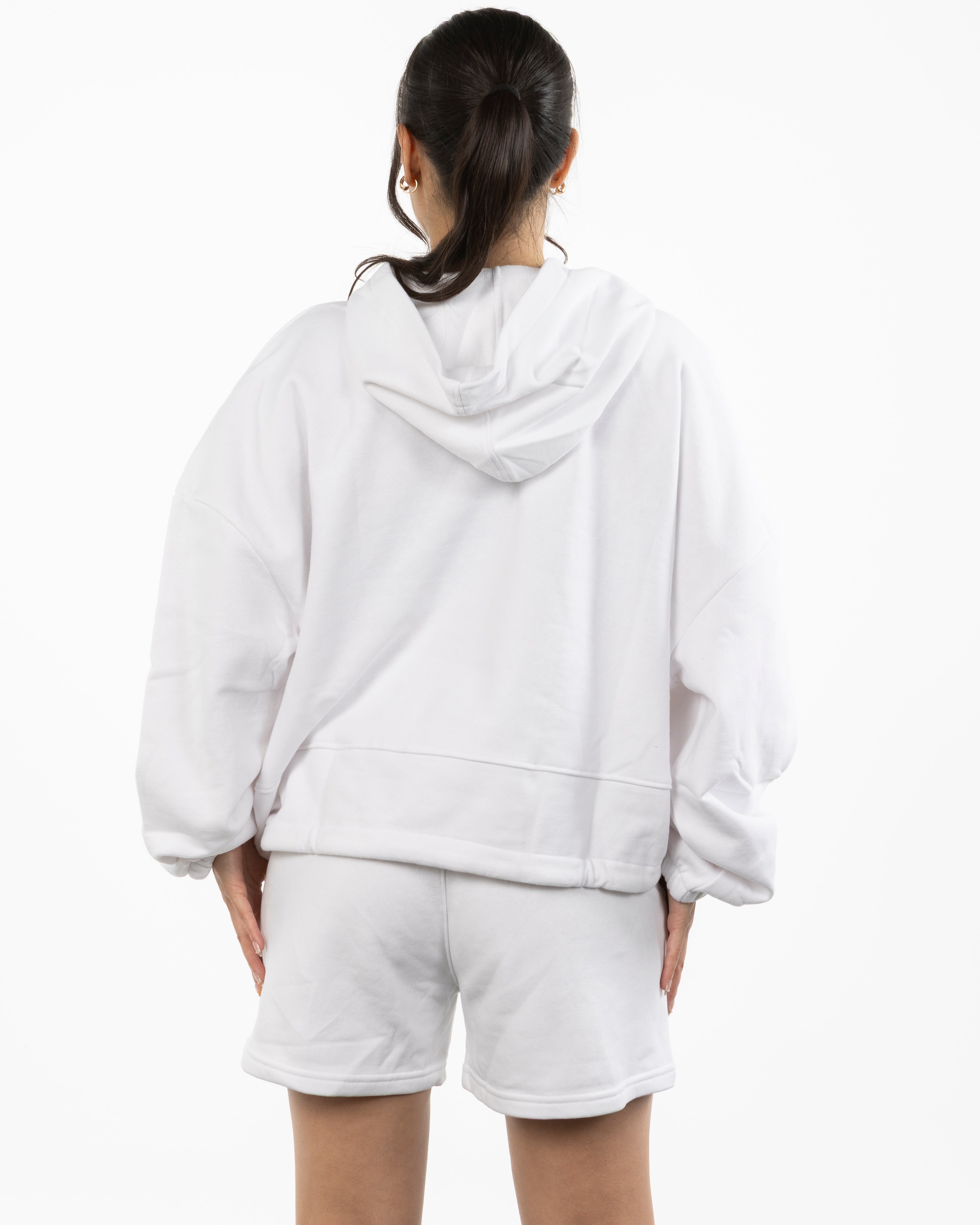 The Cropped Drawstring Hoodie - White