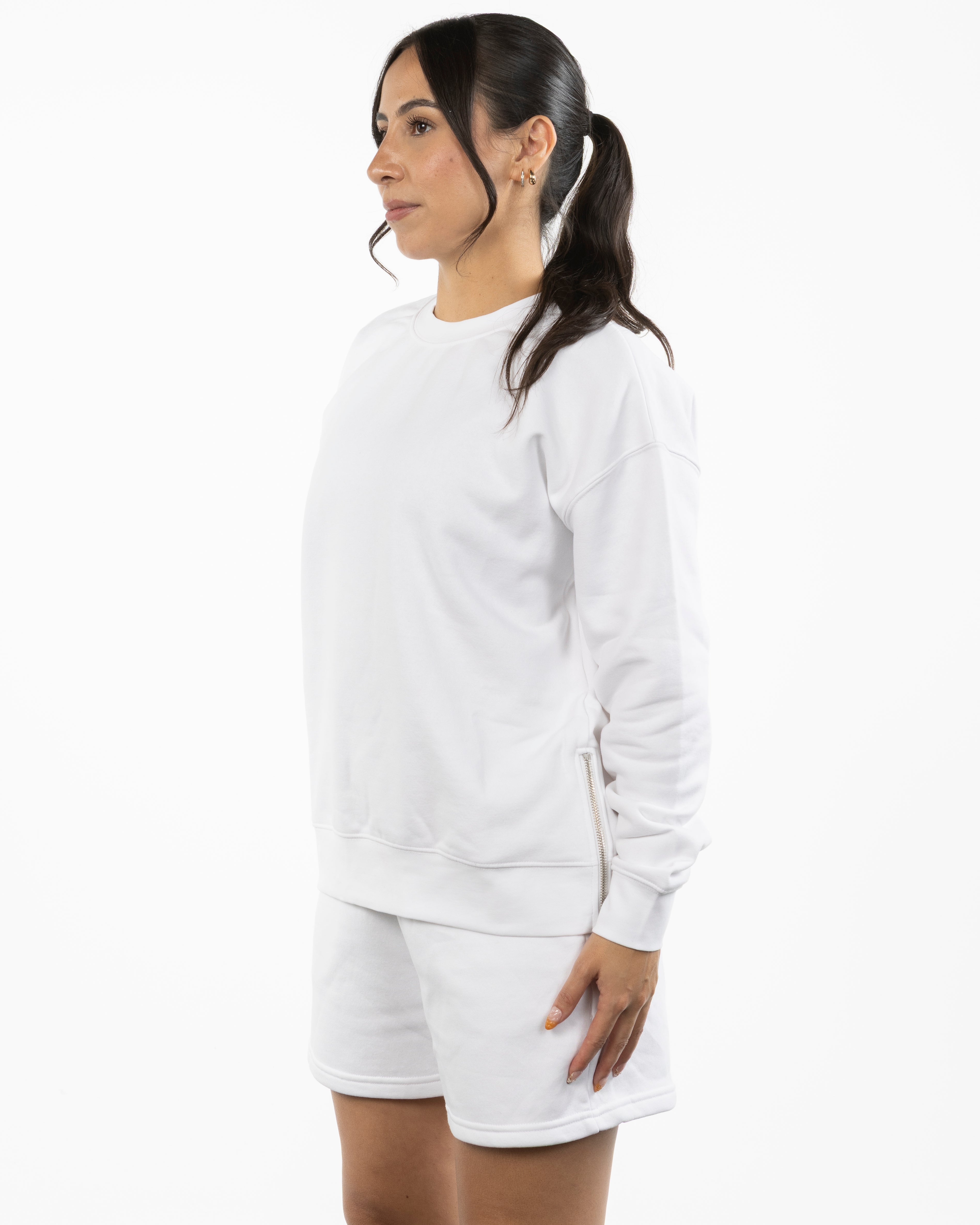 The Side Zip Crewneck - White