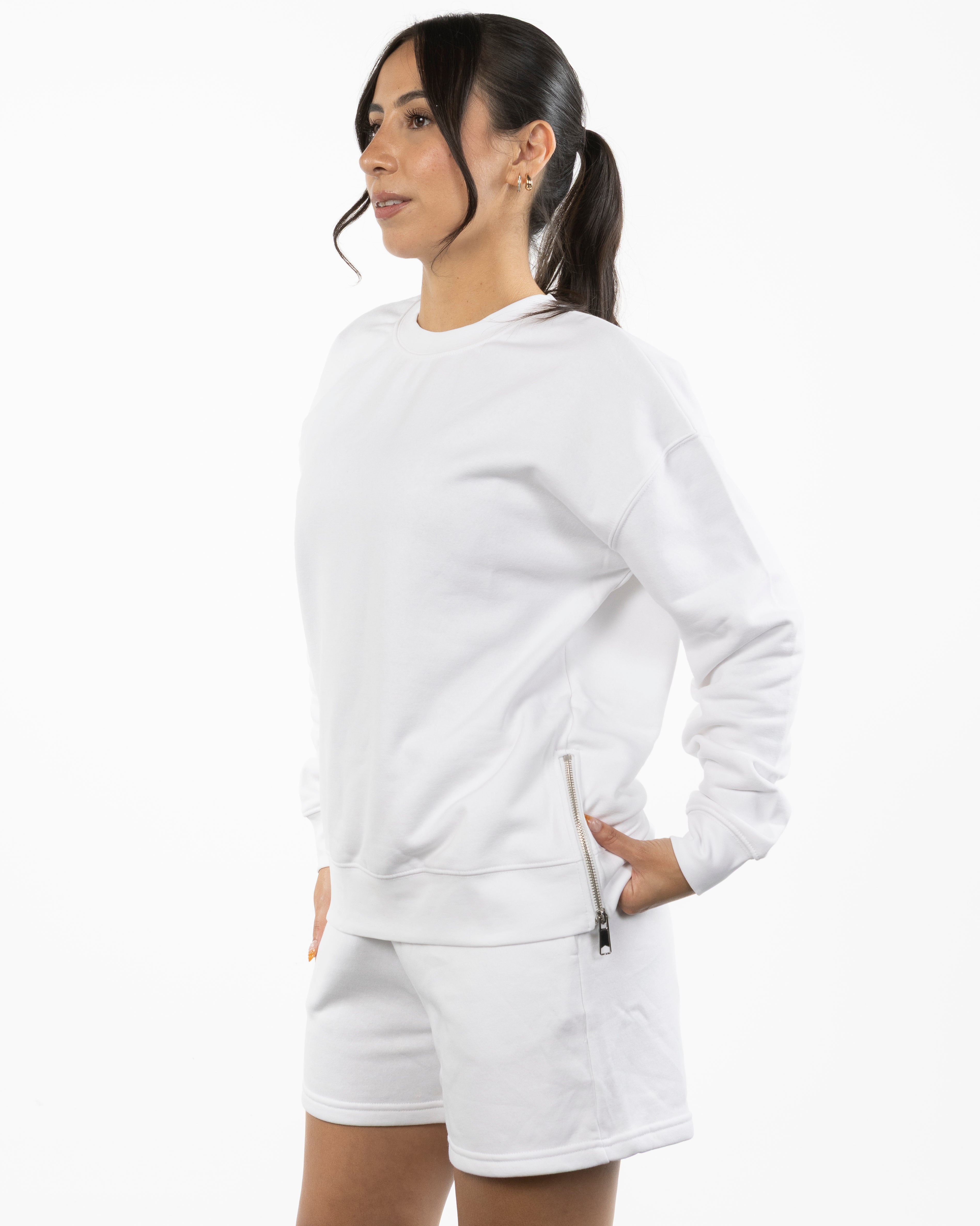 The Side Zip Crewneck - White