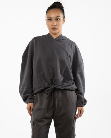 The Cropped Drawstring Hoodie - Charcoal