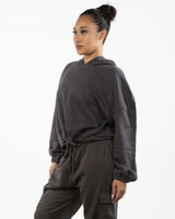 The Cropped Drawstring Hoodie - Charcoal