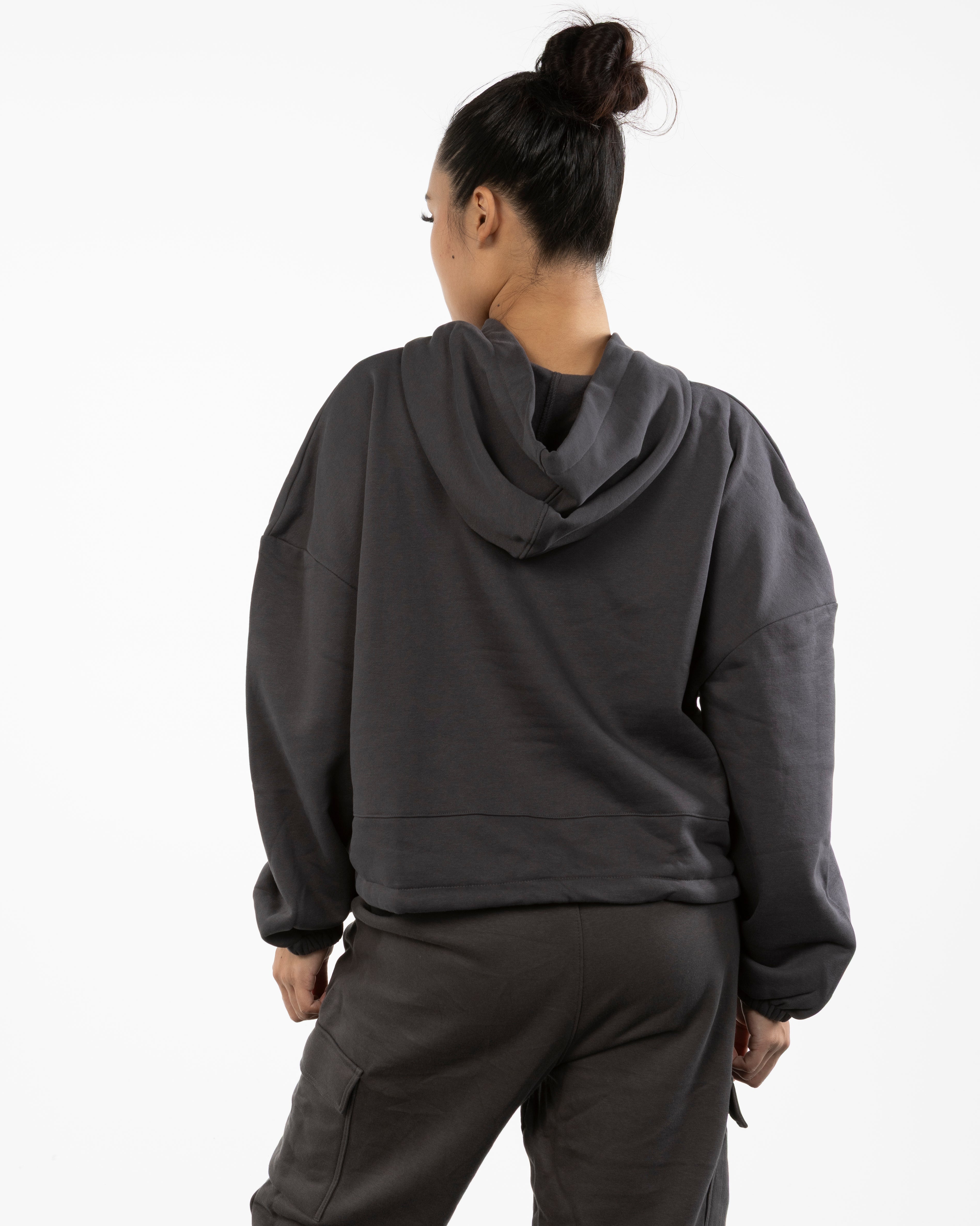 The Cropped Drawstring Hoodie - Charcoal