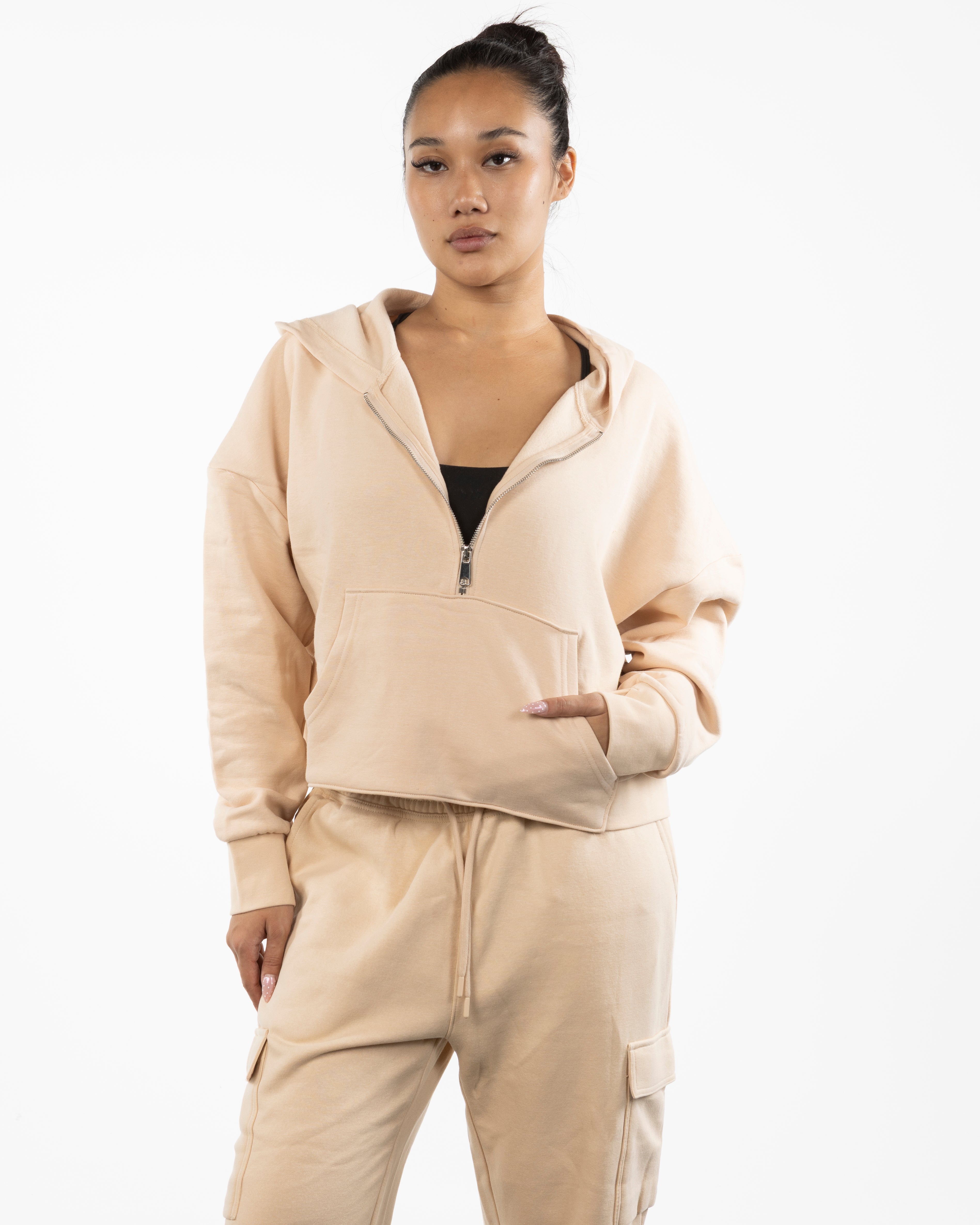 The Half Zip Hoodie - Nude