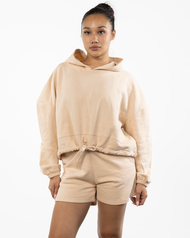 The Cropped Drawstring Hoodie - Nude