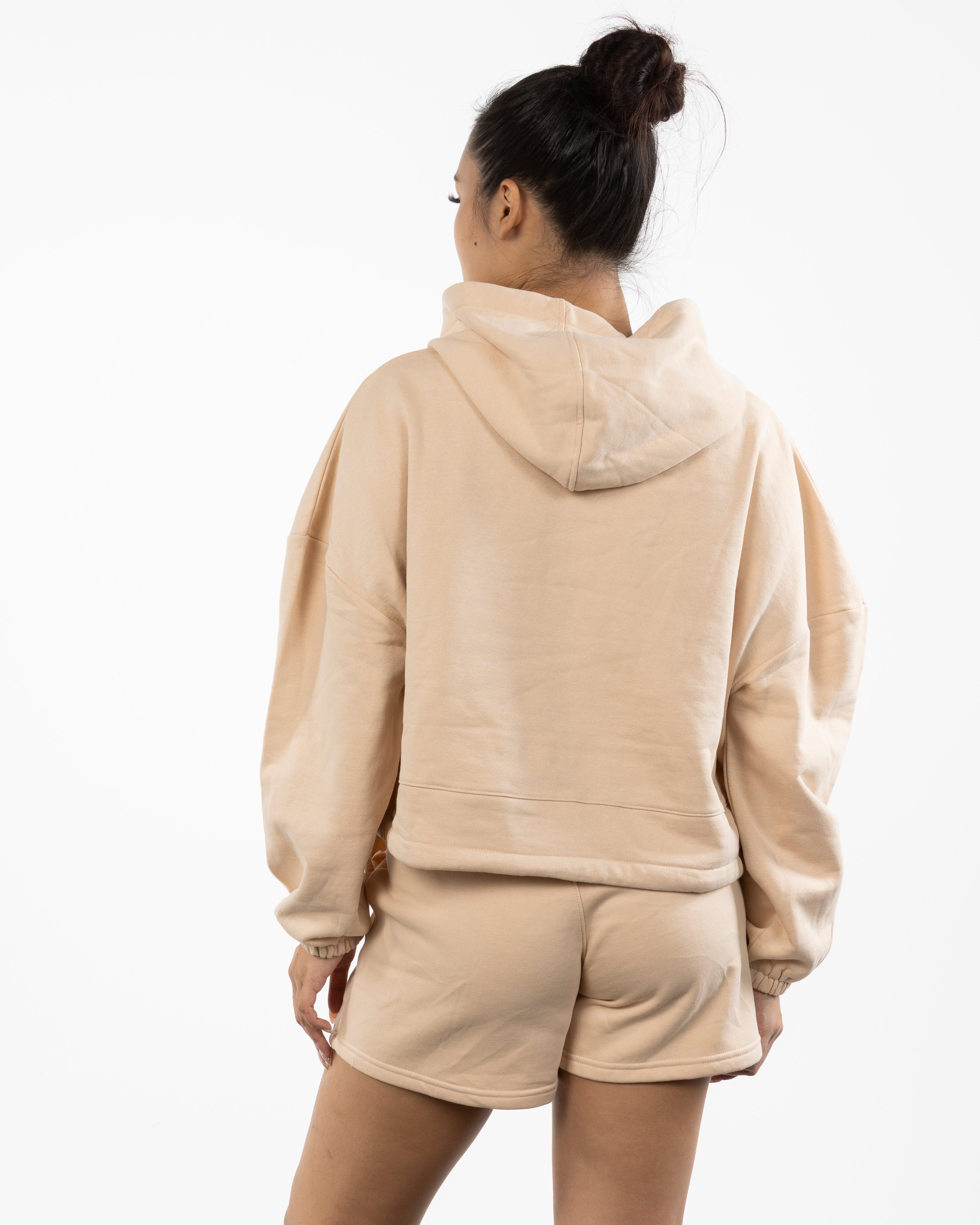The Cropped Drawstring Hoodie - Nude