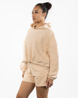 The Cropped Drawstring Hoodie - Nude