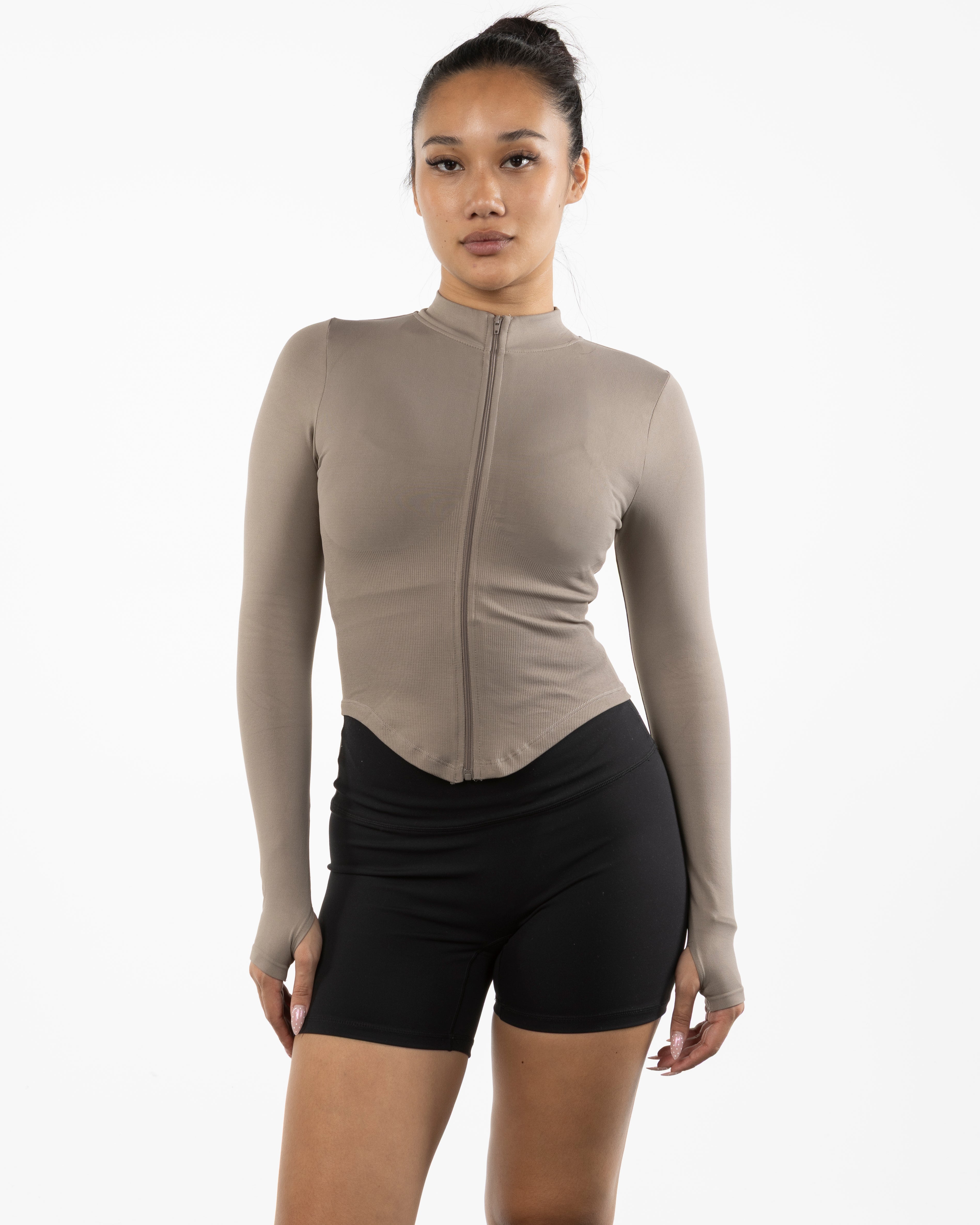 The 3/4 Crop Zip Jacket - Brown