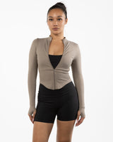 The 3/4 Crop Zip Jacket - Brown