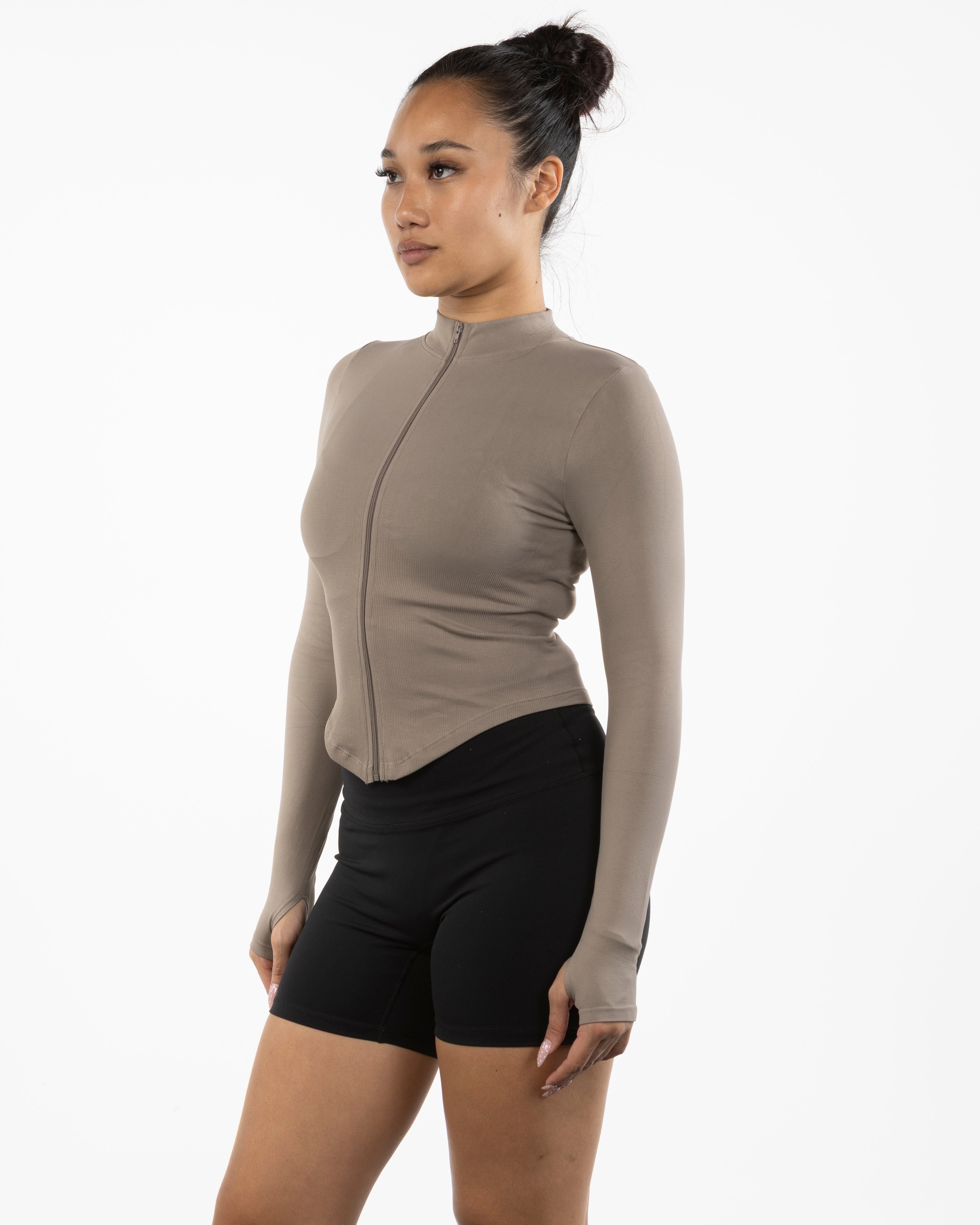 The 3/4 Crop Zip Jacket - Brown