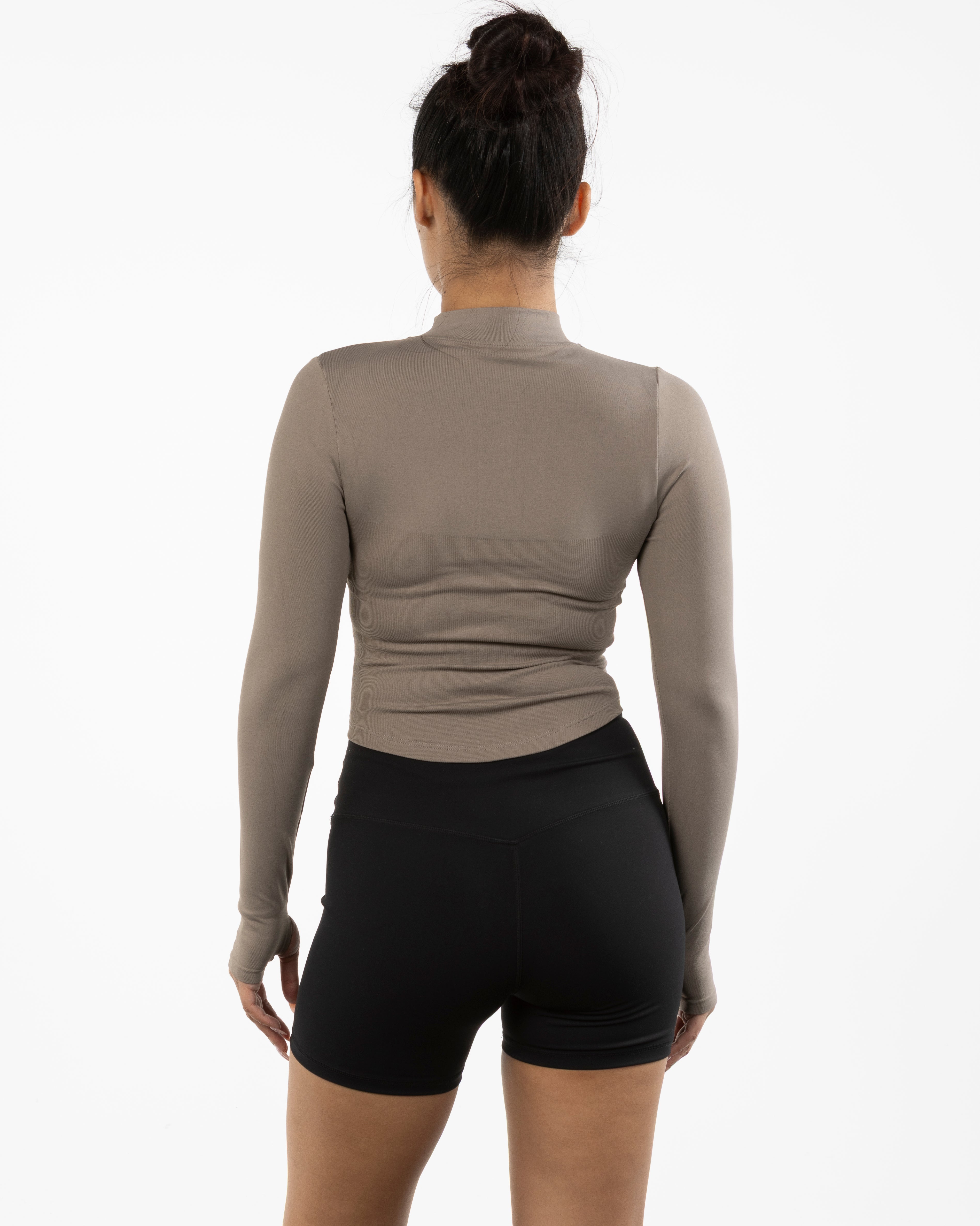 The 3/4 Crop Zip Jacket - Brown