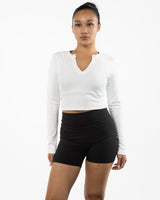 The V Neck Crop Long Sleeve - White