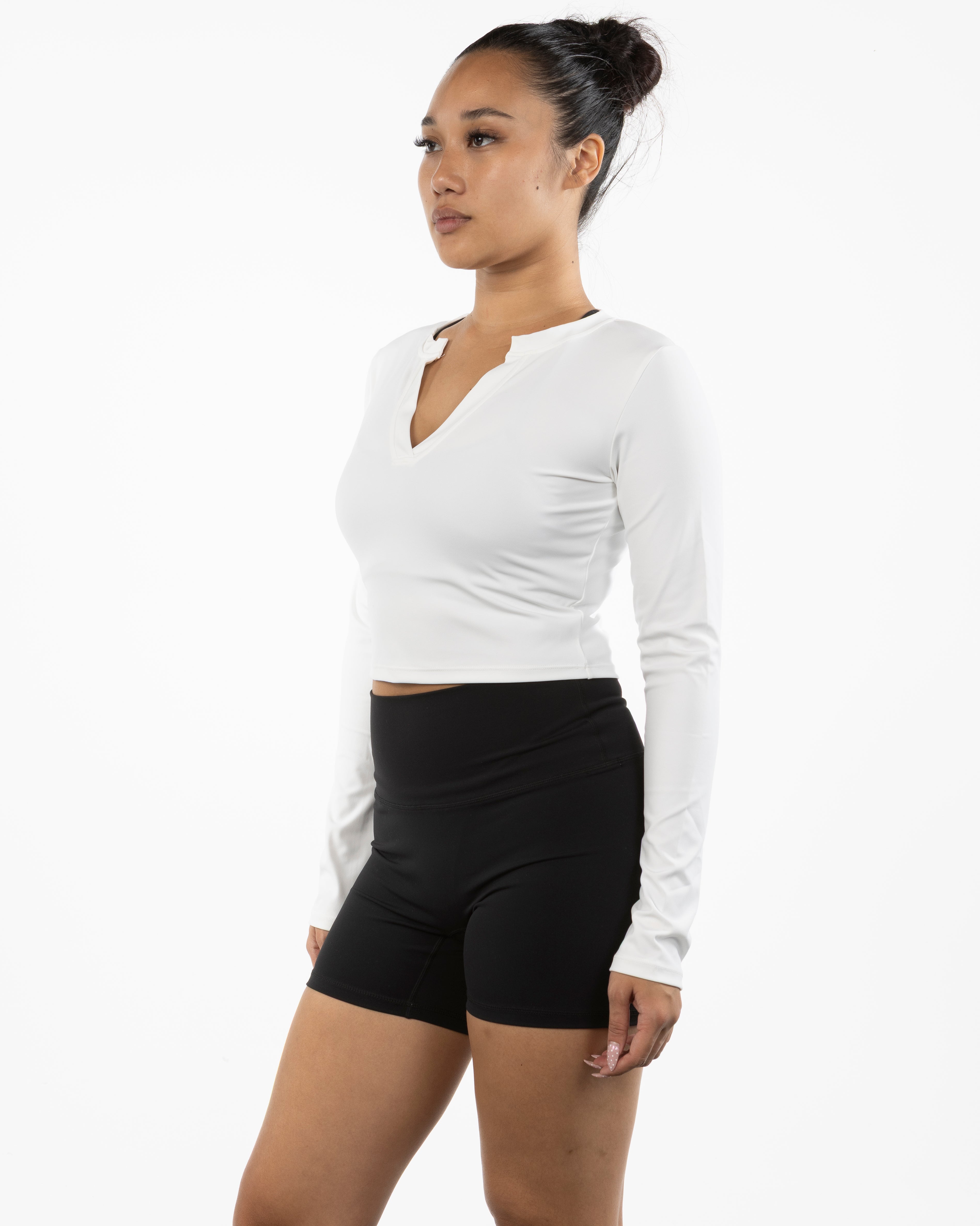 The V Neck Crop Long Sleeve - White