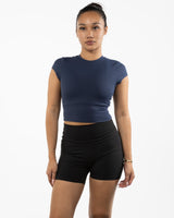 The Sporty Crop Short Sleeve - Navy
