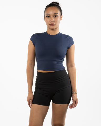 The Sporty Crop Short Sleeve - Navy