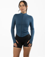 The 3/4 Crop Zip Jacket - Blue