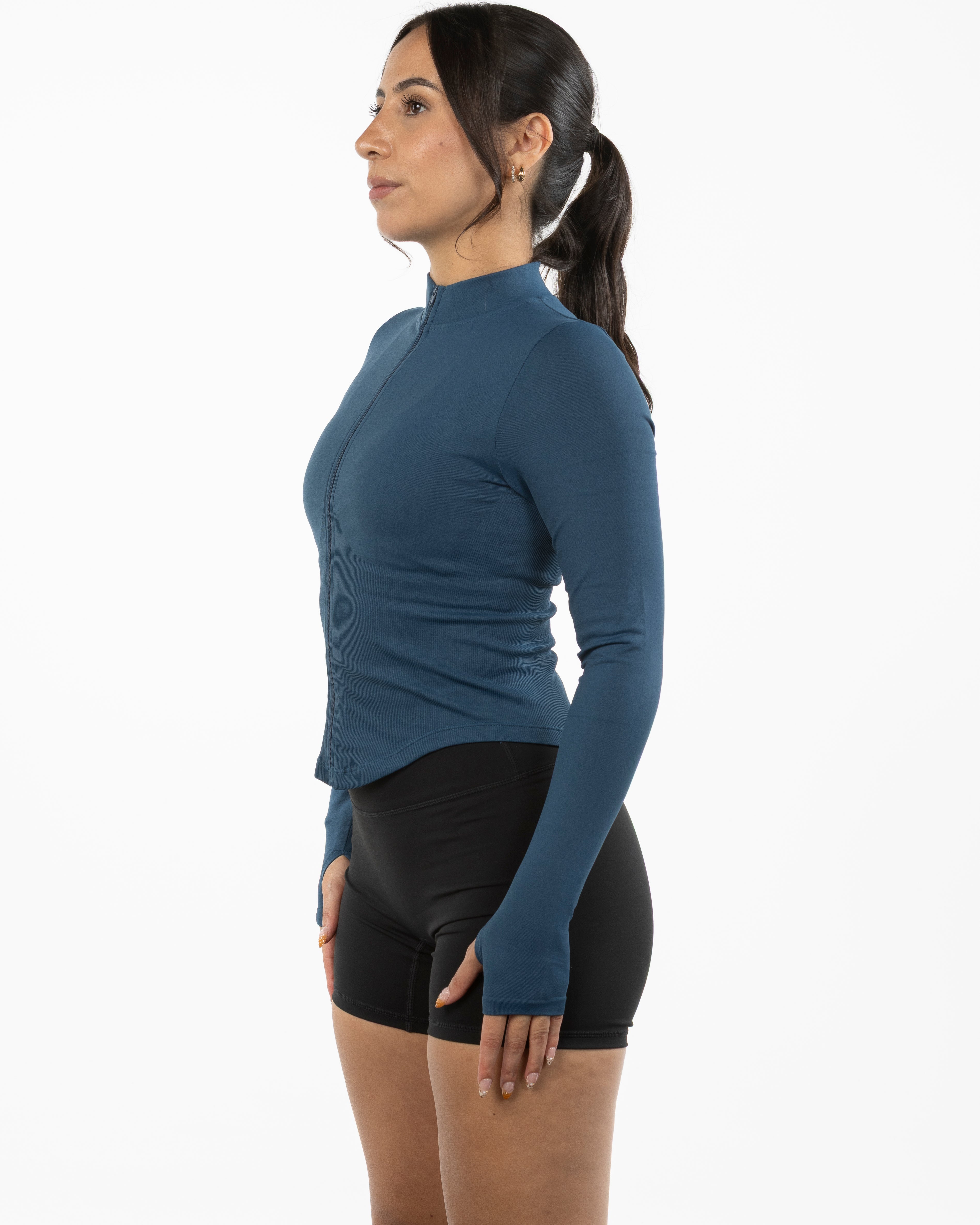 The 3/4 Crop Zip Jacket - Blue