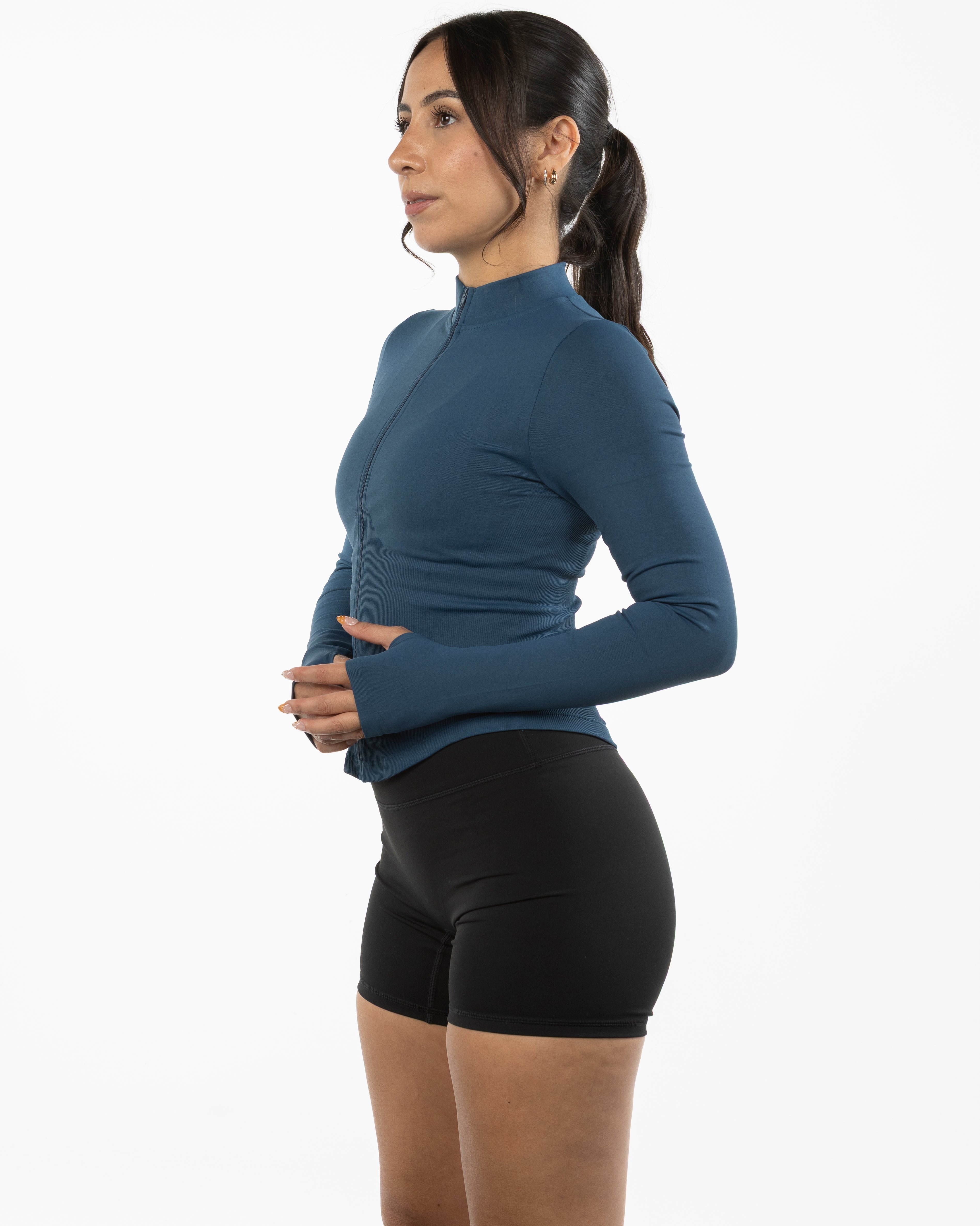 The 3/4 Crop Zip Jacket - Blue