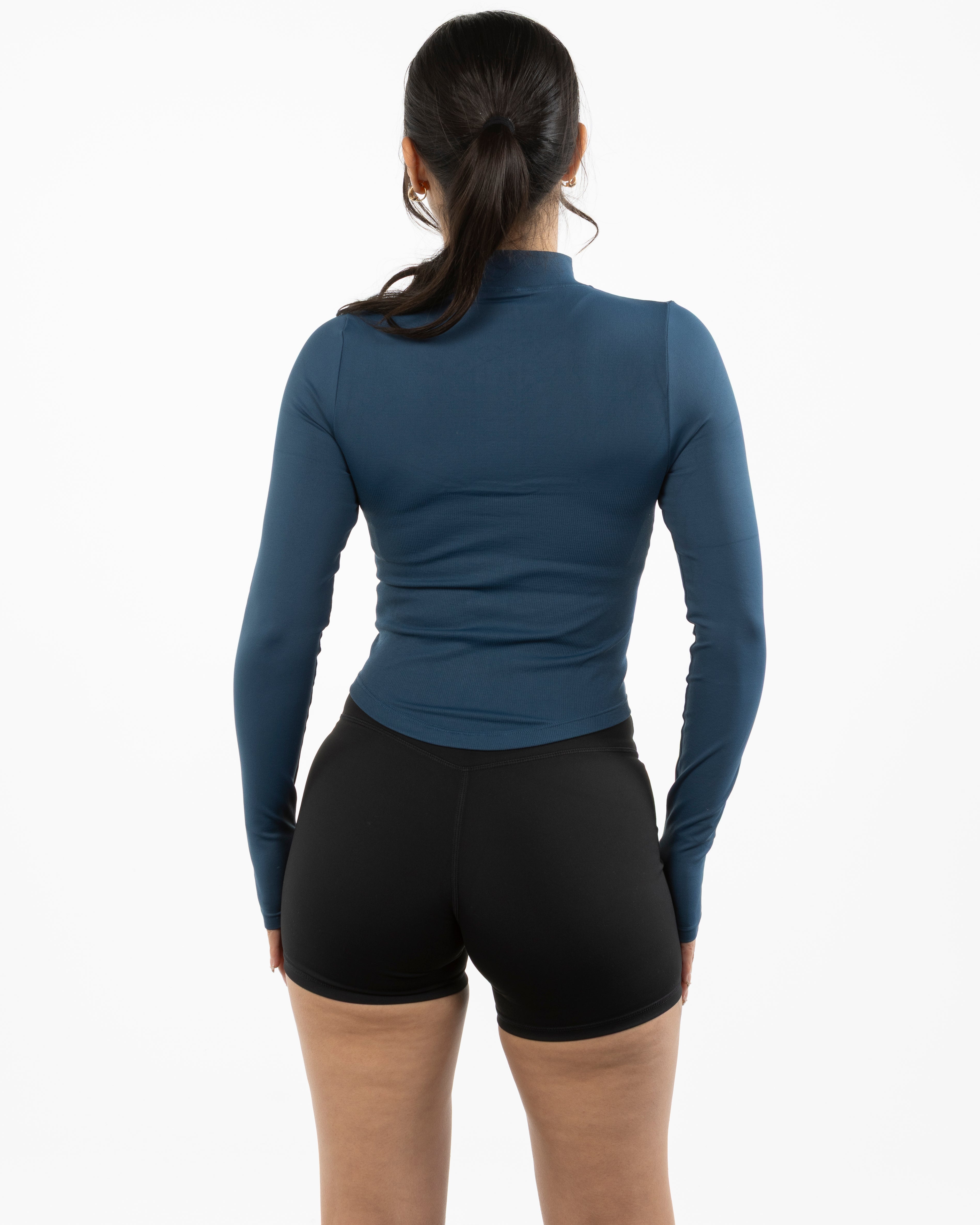 The 3/4 Crop Zip Jacket - Blue