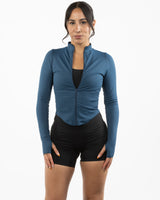 The 3/4 Crop Zip Jacket - Blue
