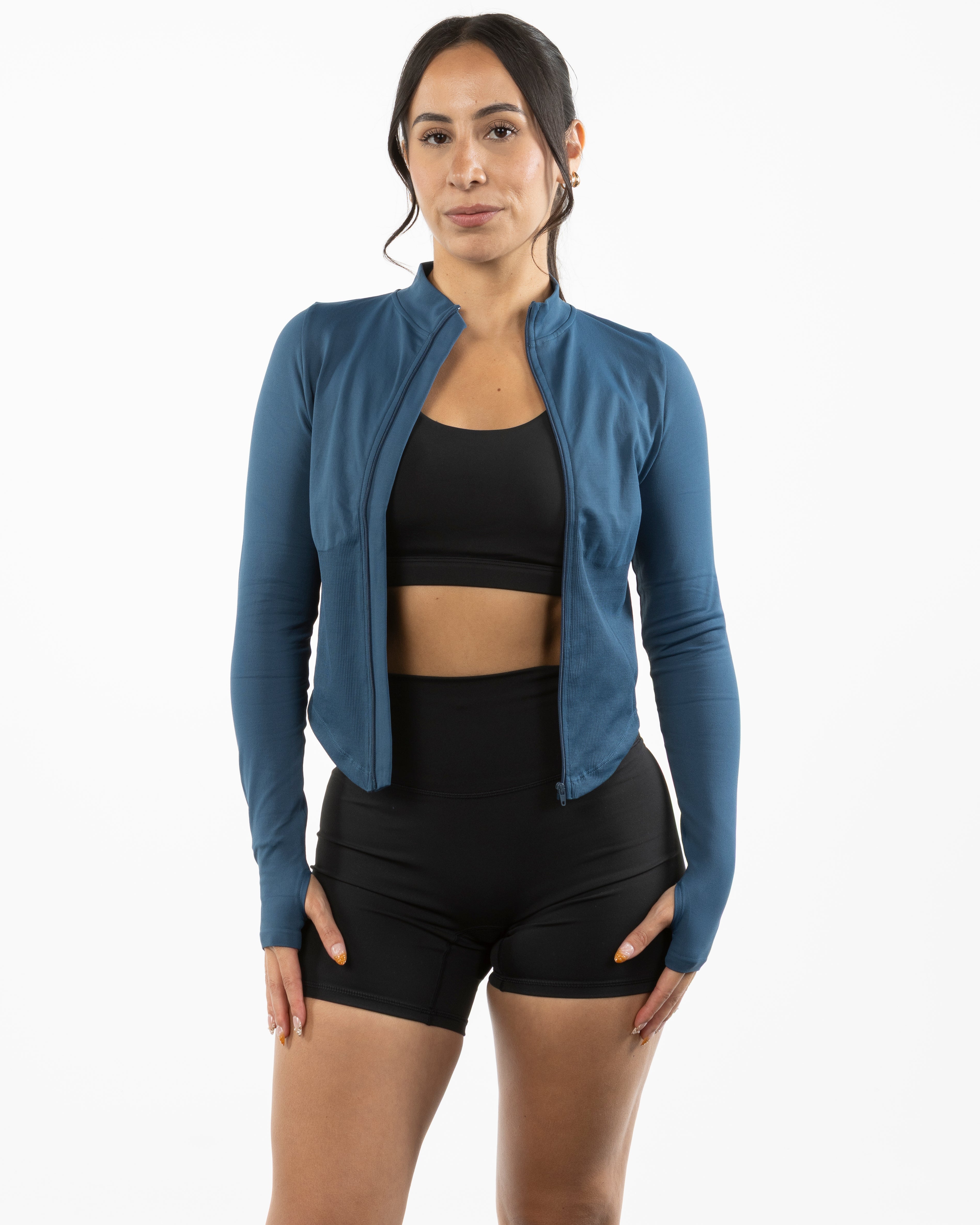 The 3/4 Crop Zip Jacket - Blue