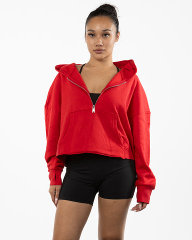 The Half Zip Hoodie - Red