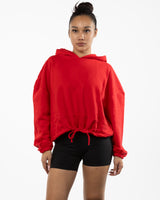 The Cropped Drawstring Hoodie - Red