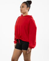 The Cropped Drawstring Hoodie - Red